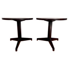 Pair of Low Mahogany and Brass Pedestal Side Tables by Edward Wormley for Dunbar