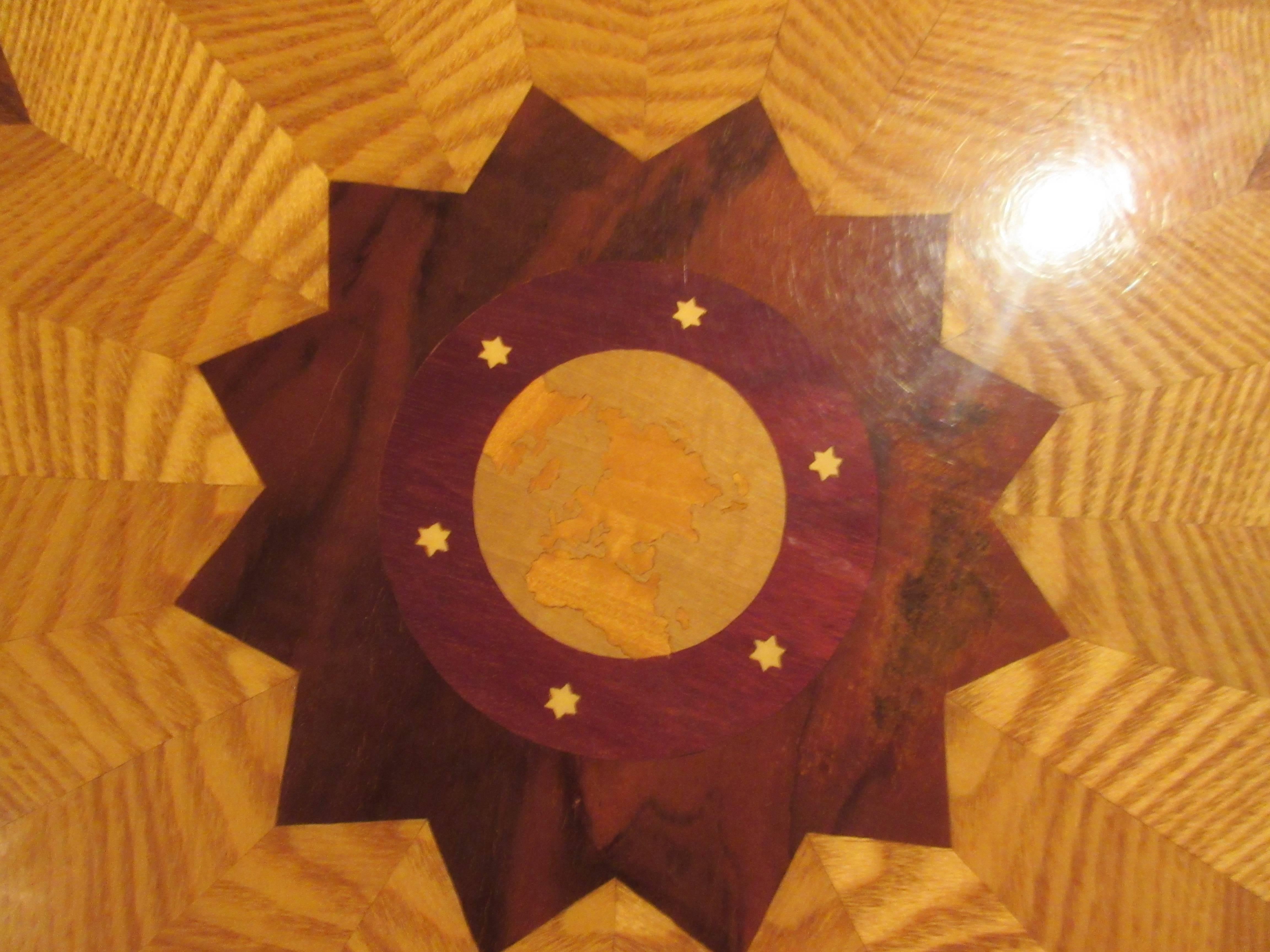 Wood German Inlaid Marquetry Zodiac Table