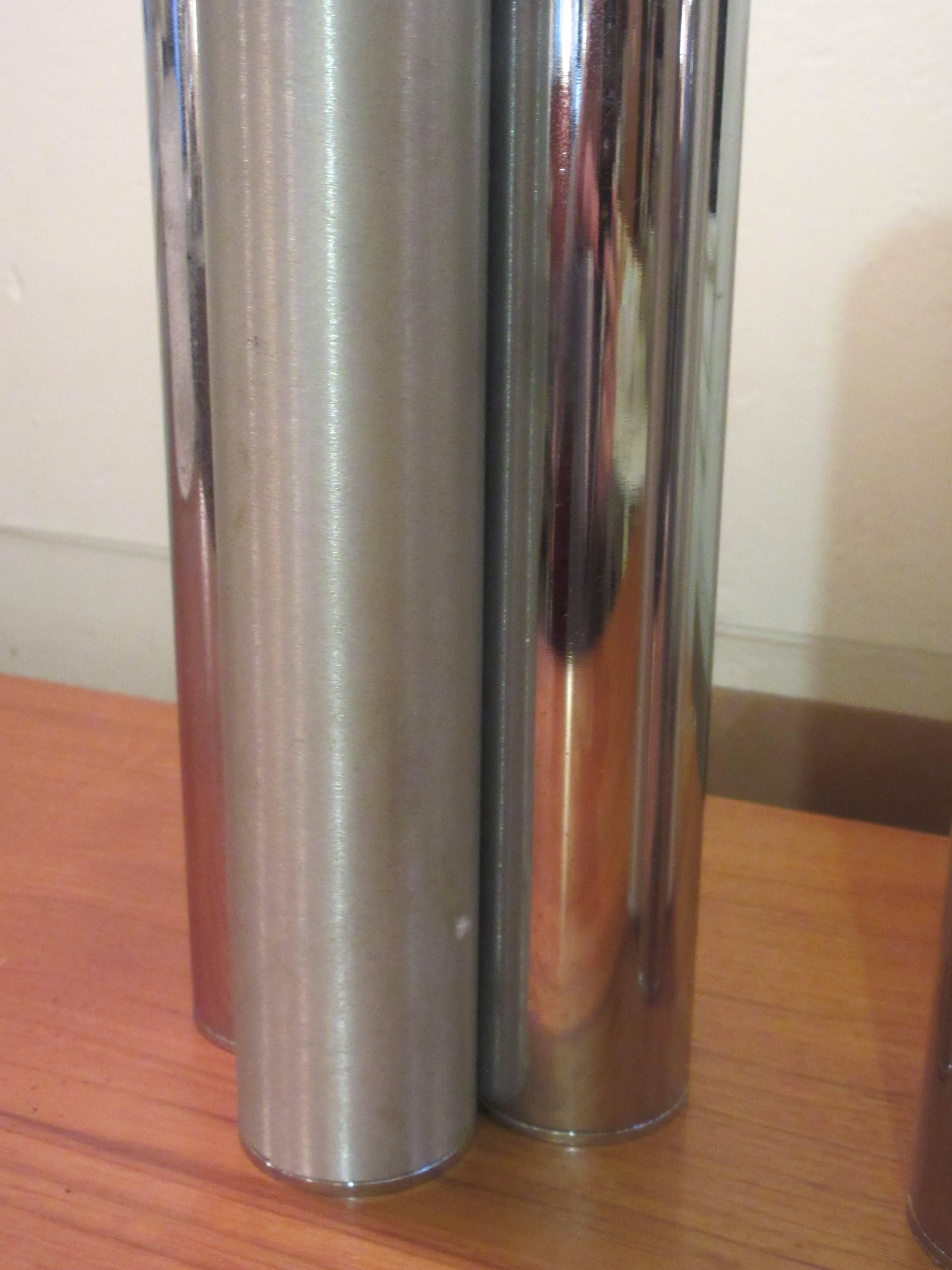 Mutual Sunset Company Pair of Brushed and Polished Chrome Lamp In Excellent Condition In Philadelphia, PA