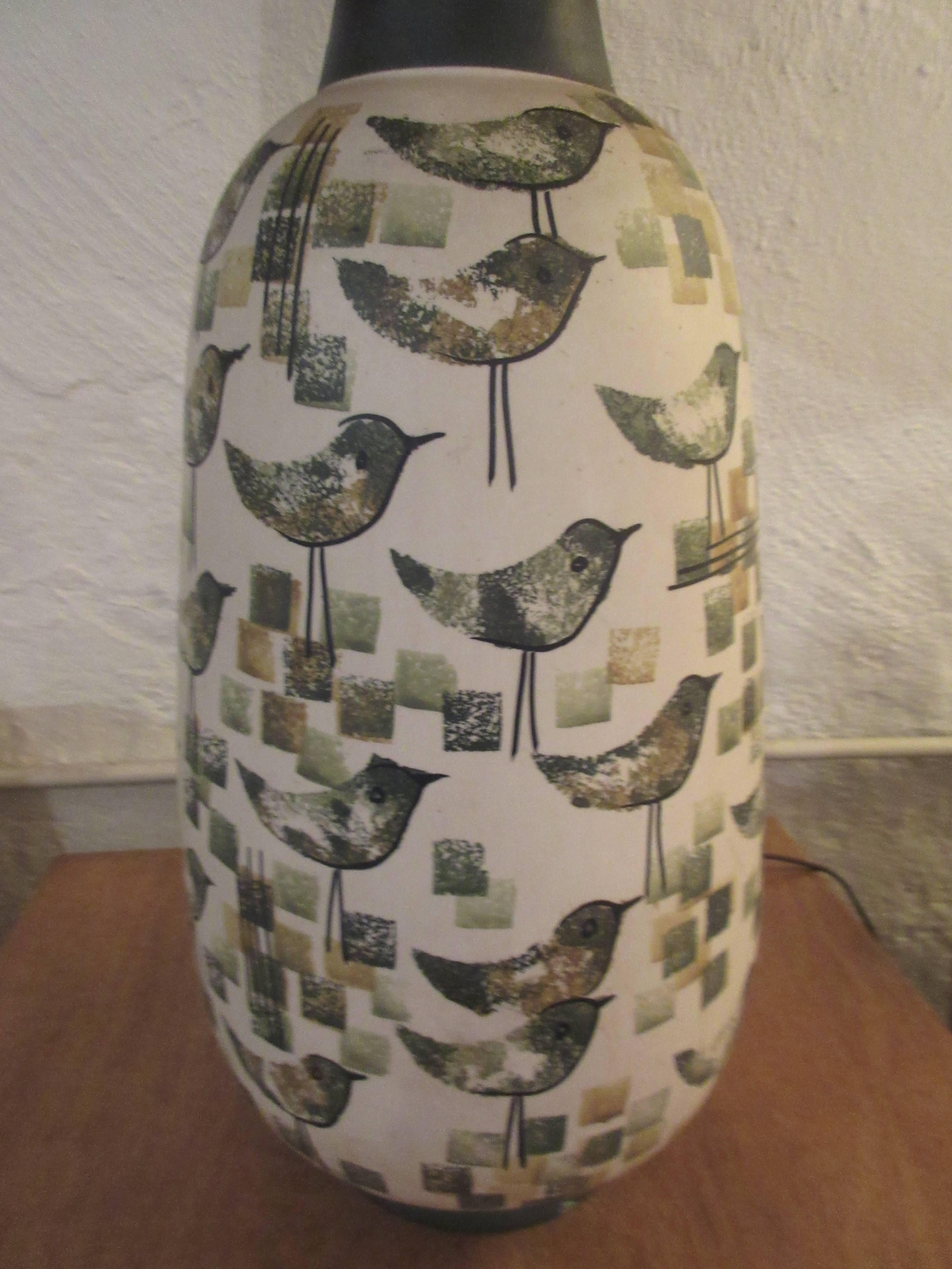 Charming lamp in shades of olive with under the glaze 