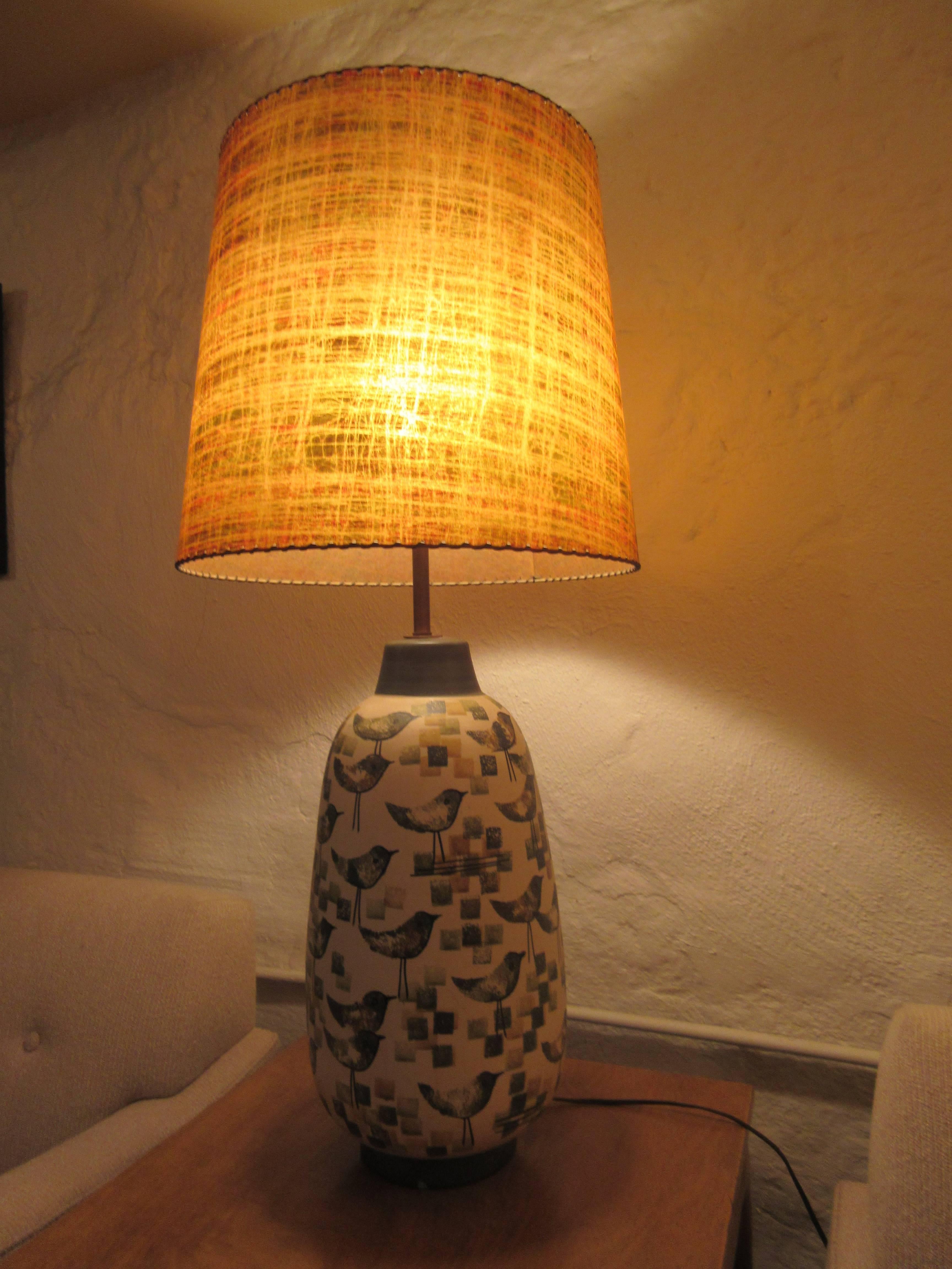 20th Century Italian Ceramic Bird Lamp with Fiberglass Shade