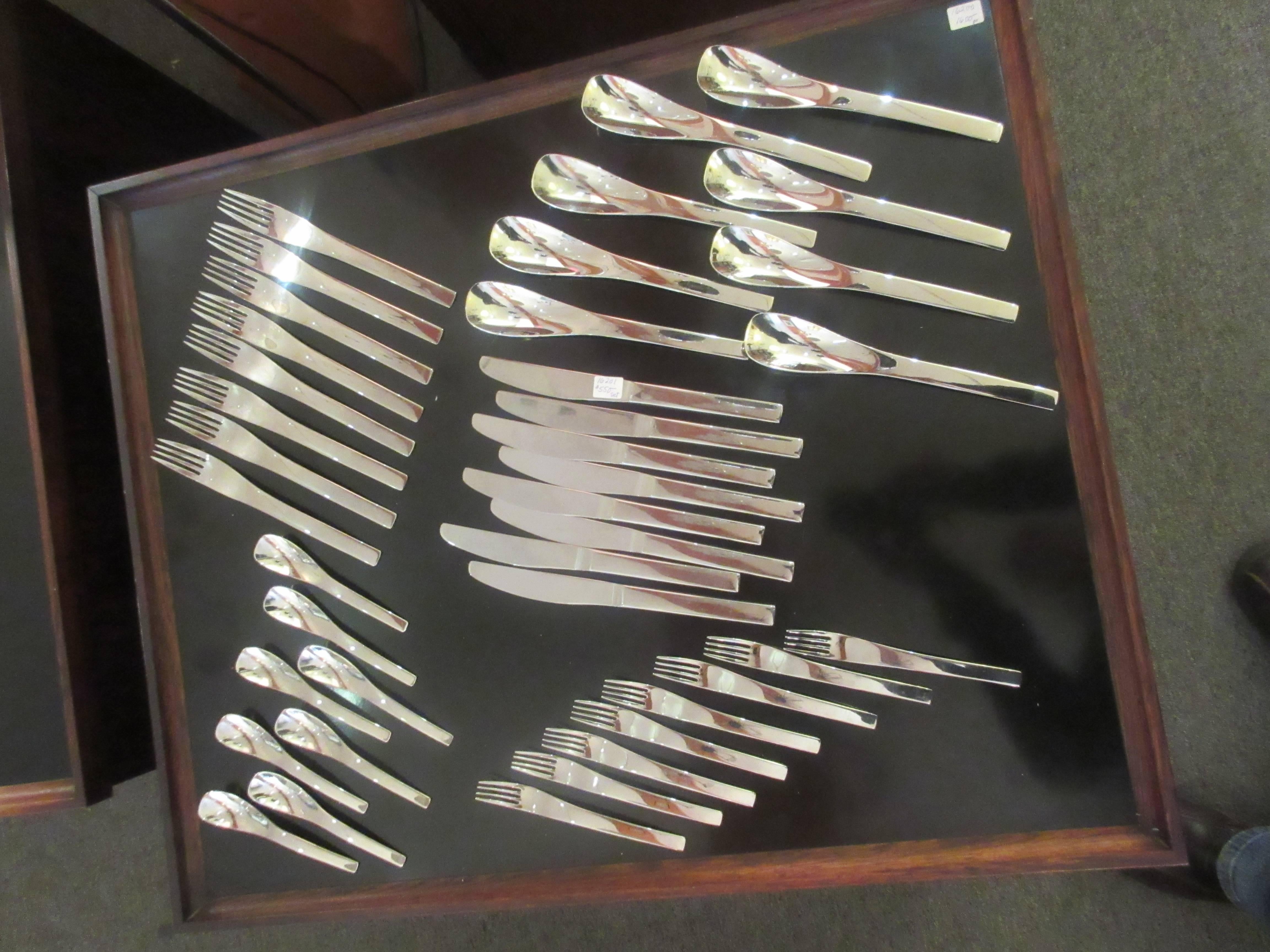 German WMF Cromargan Arne Jacobsen Style Stainless Flatware Service for Eight