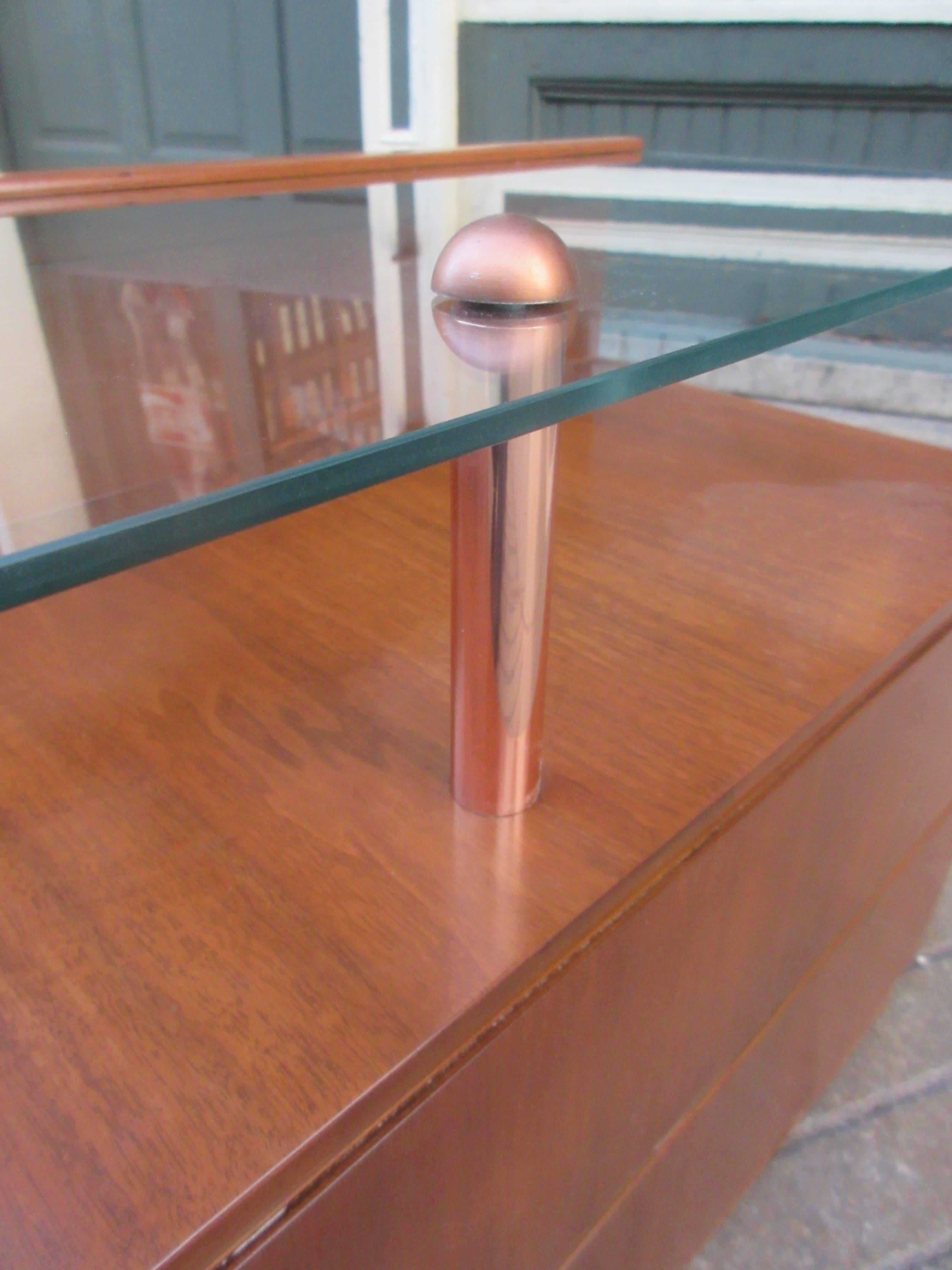 Copper Art Deco Walnut Sofa Side Table