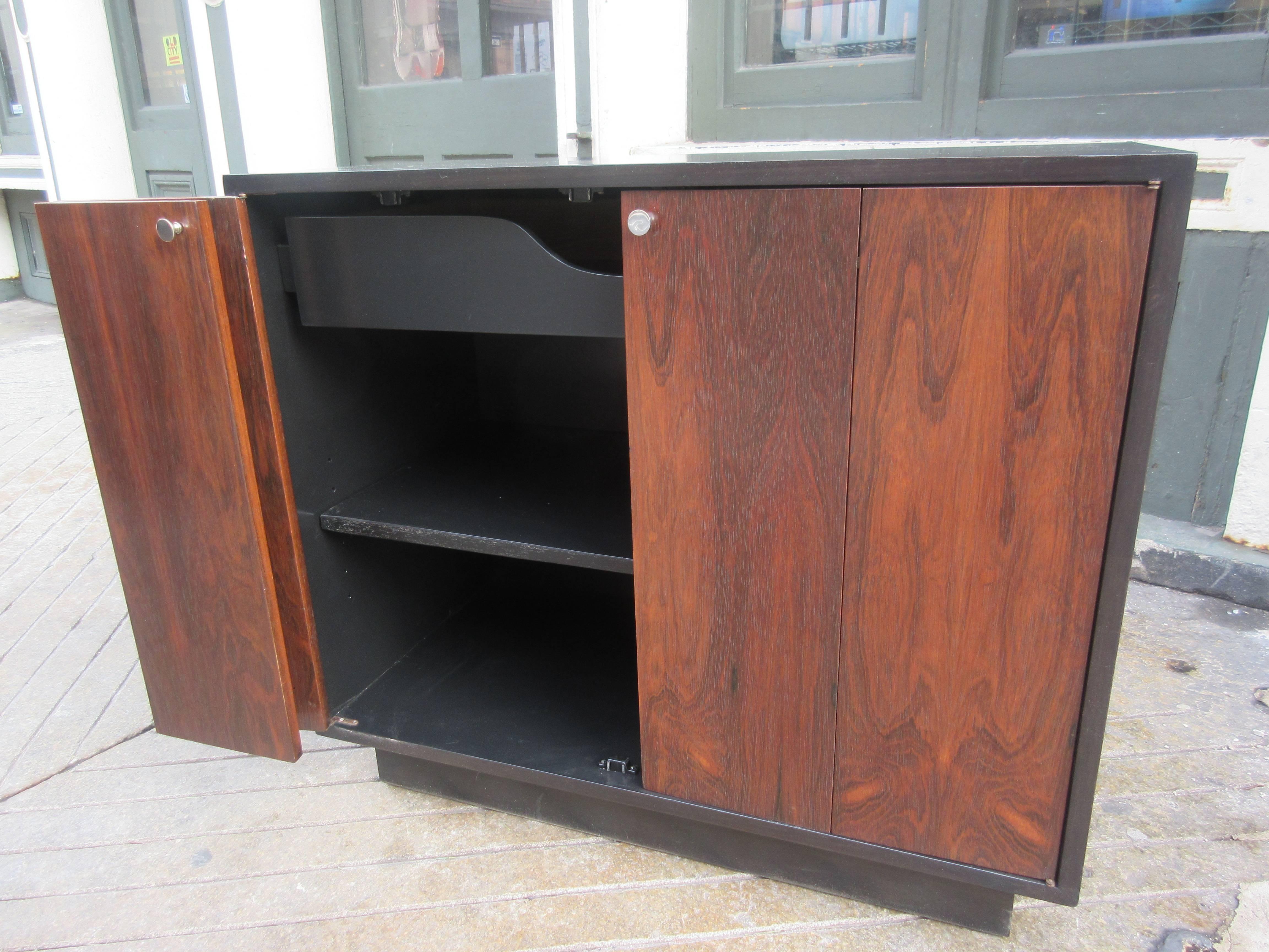 Mid-Century Modern Harvey Probber Rosewood and Ebonized Wood Cabinet with Bifold Doors
