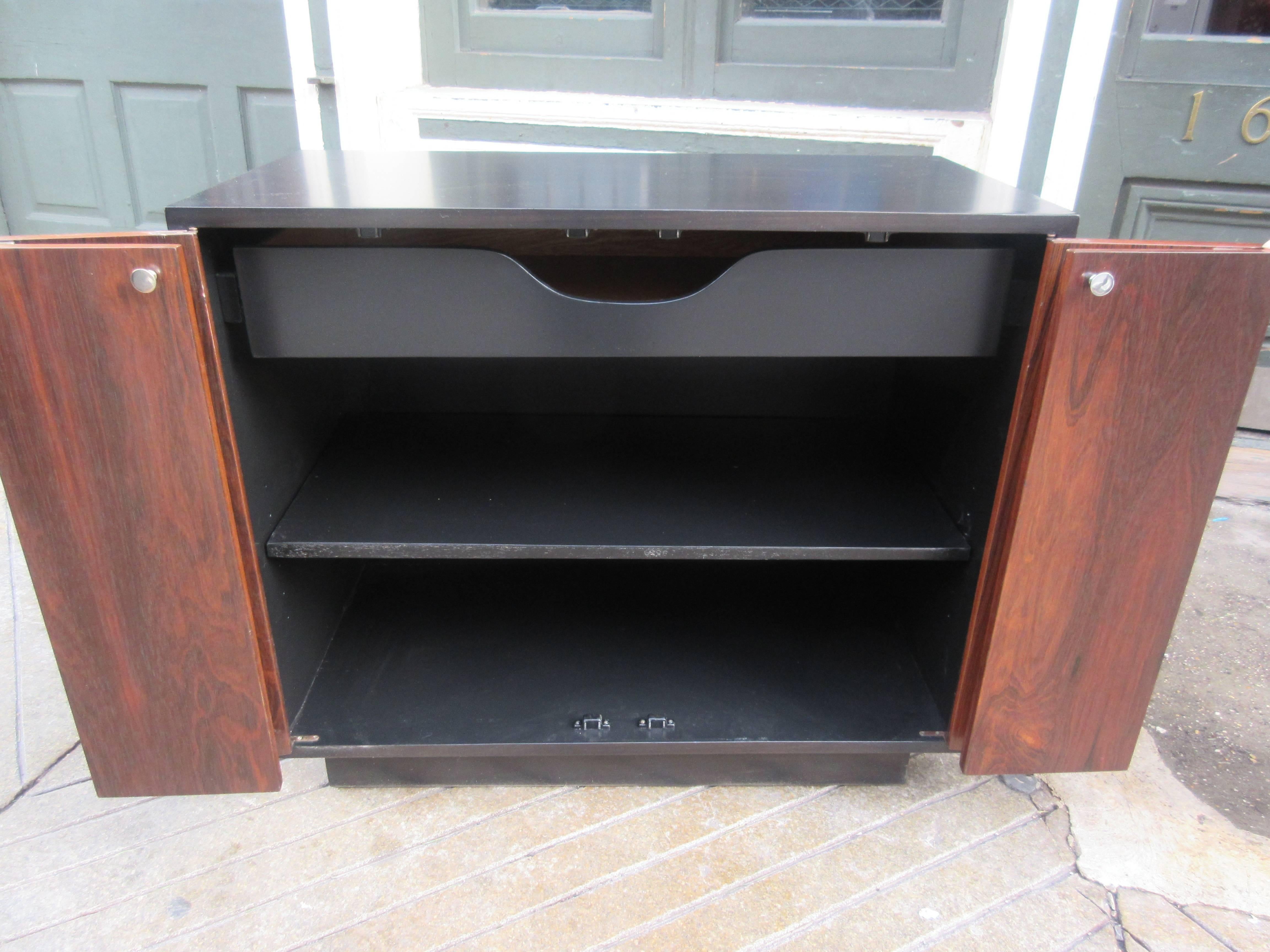American Harvey Probber Rosewood and Ebonized Wood Cabinet with Bifold Doors