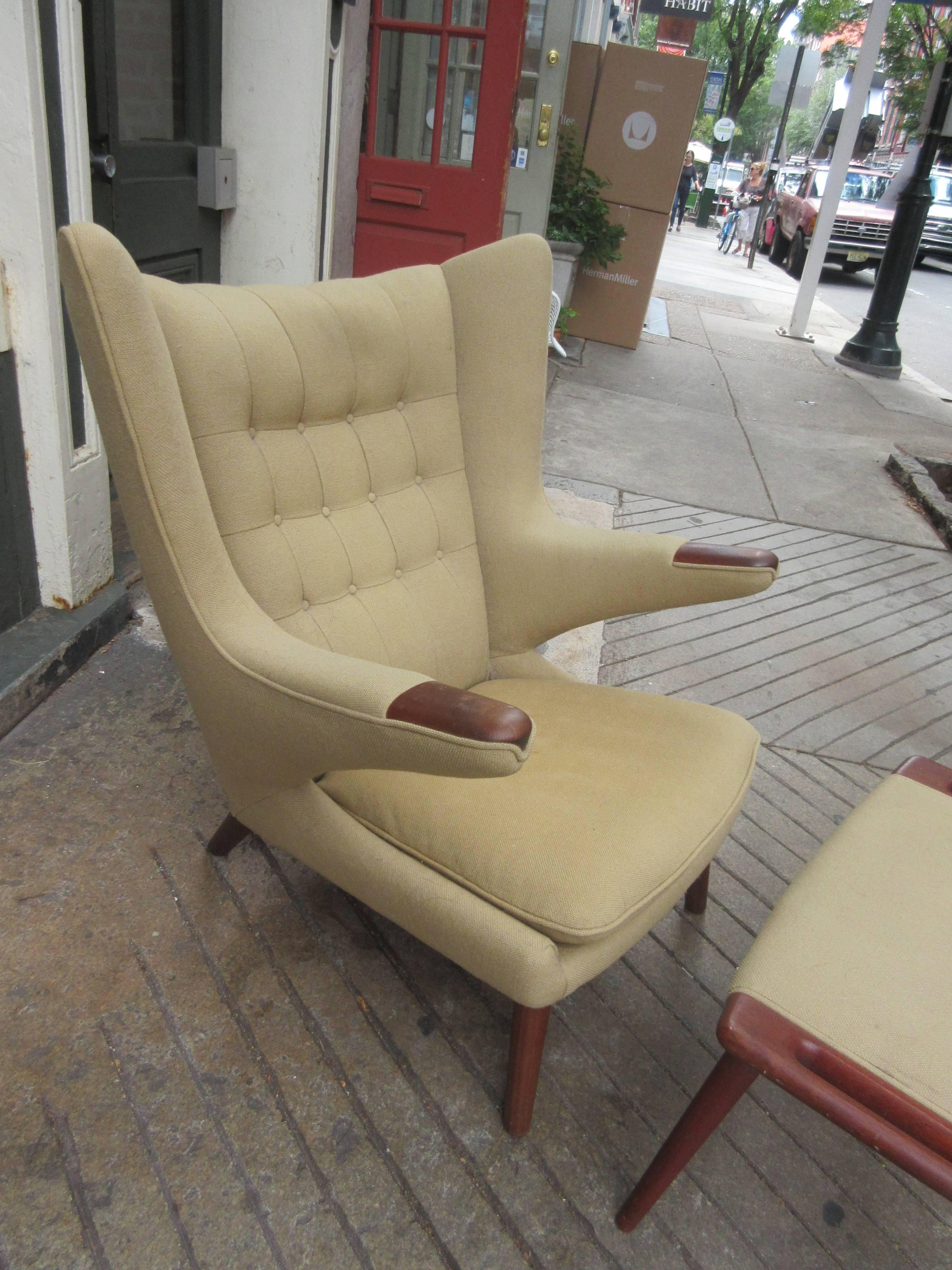 Hans Wegner Papa Bear Chair and Ottoman in Teak for AP Stolen In Excellent Condition In Philadelphia, PA