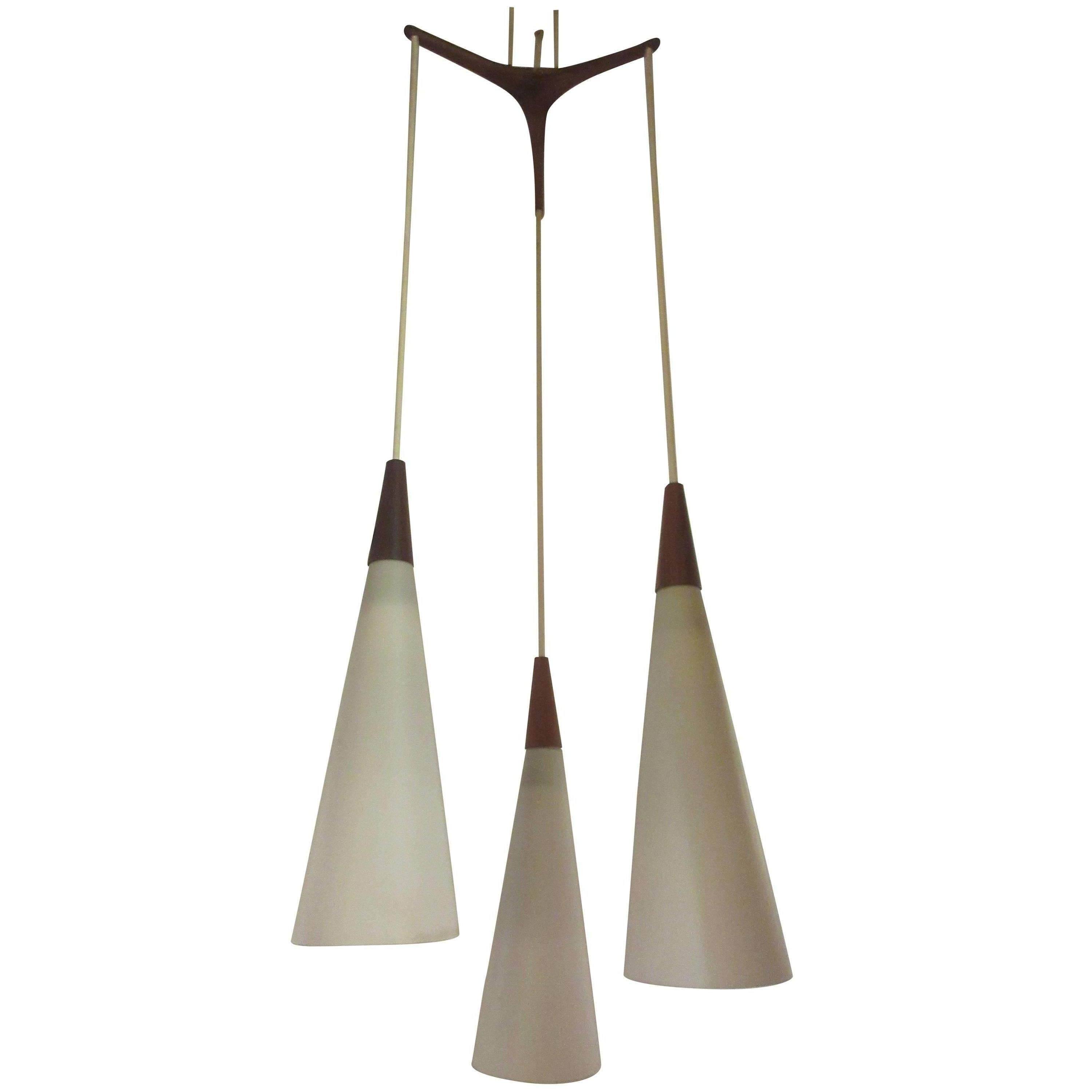 Danish Tripod Chandelier with Teak Accents