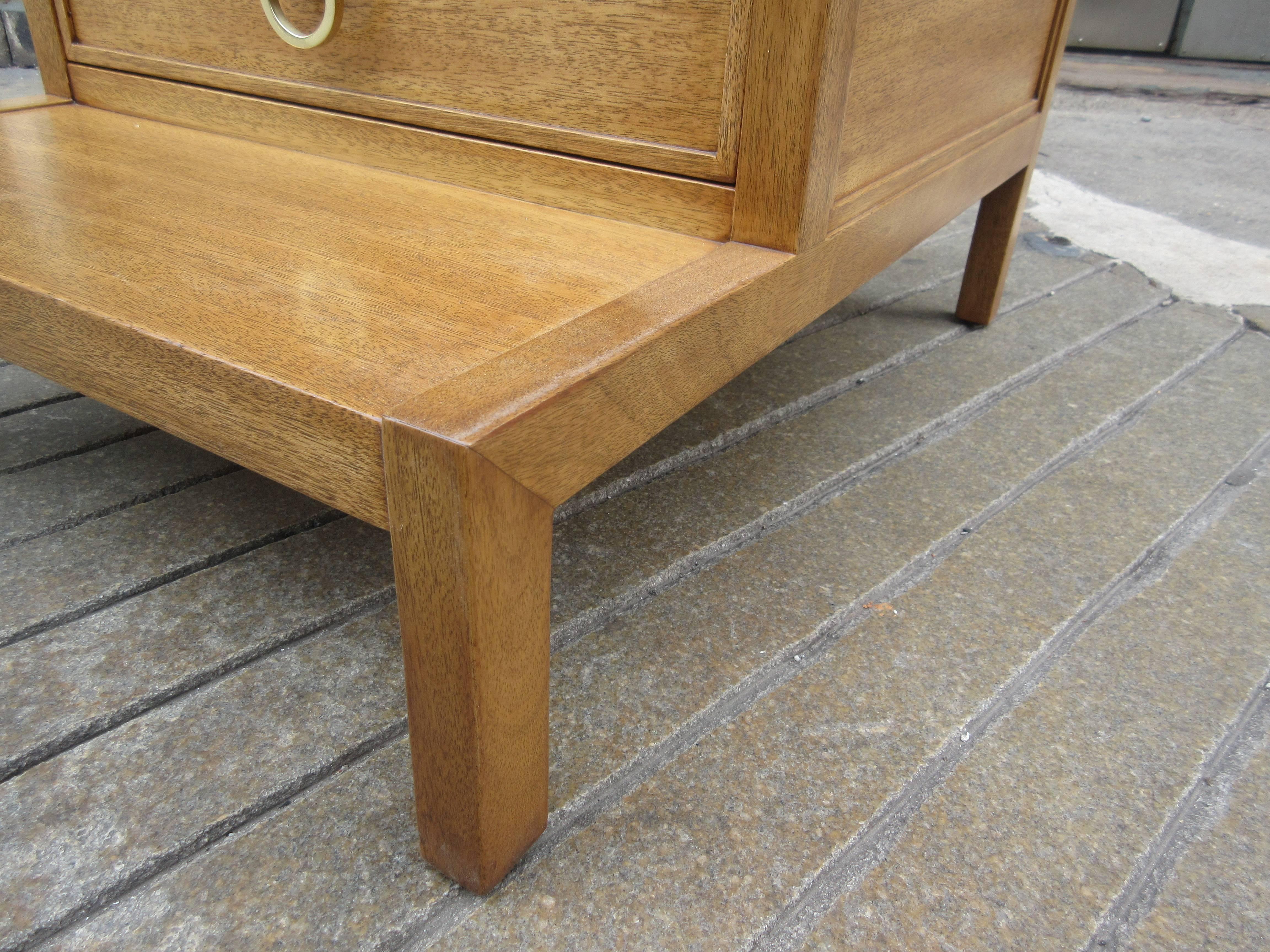 American John Widdicomb for Widdicomb Stepped Side Table with Drawer in Honey Mahogany