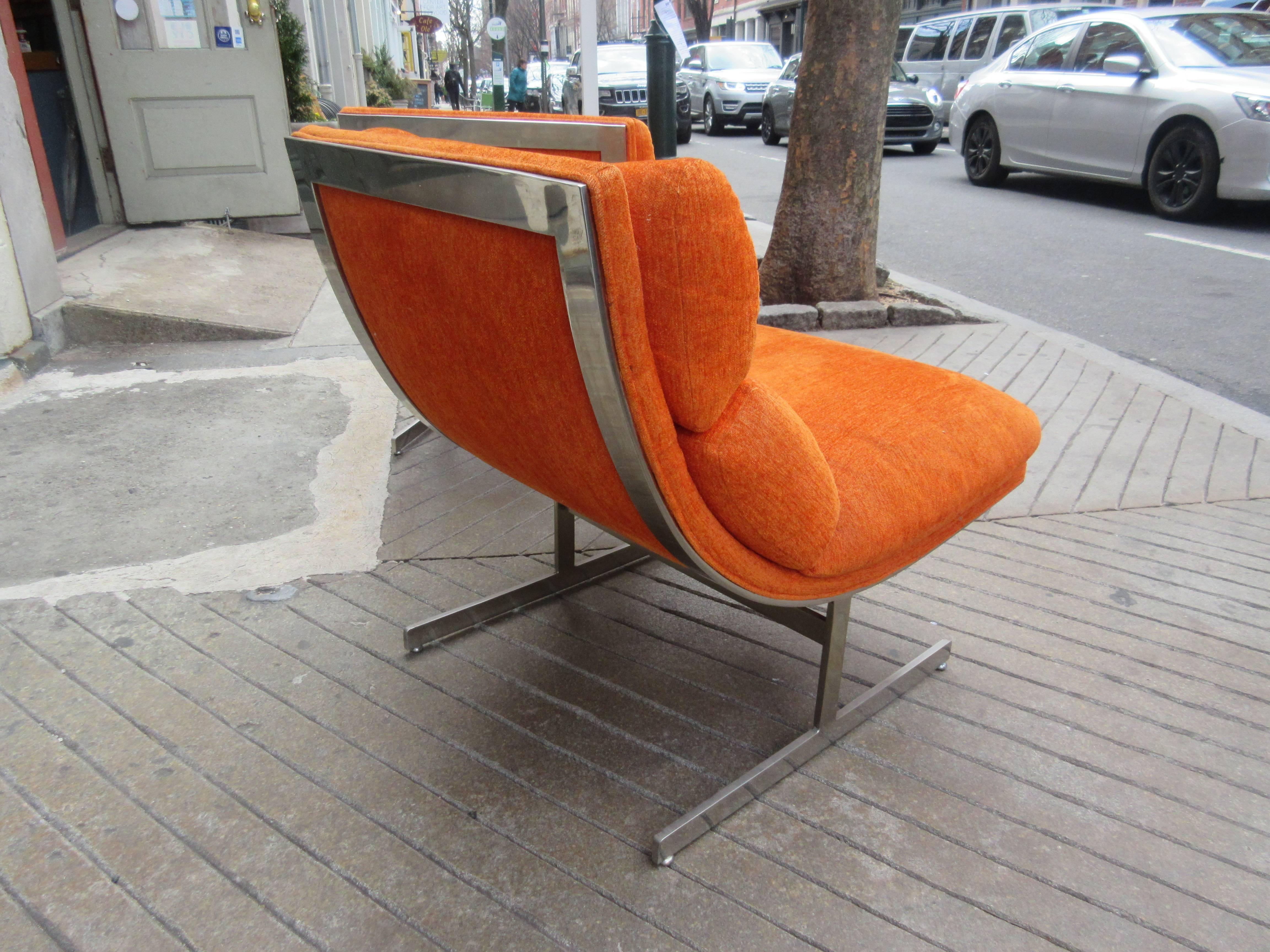 Stainless Steel Milo Baughman for Thayer Coggin  pair of Lounge Chairs 