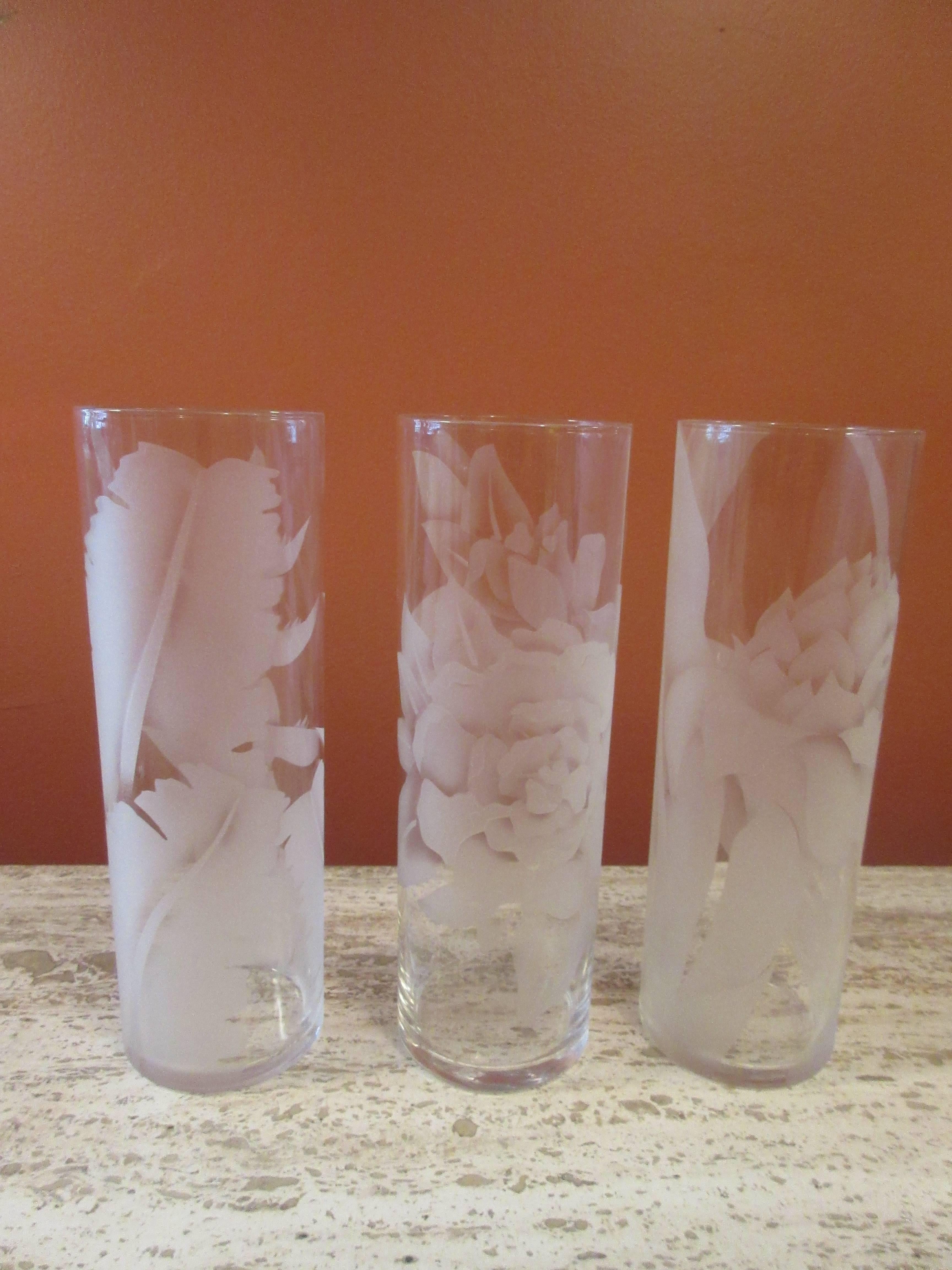 Dorothy Thorpe Set of Six Etched Drinking Glasses In Excellent Condition In Philadelphia, PA