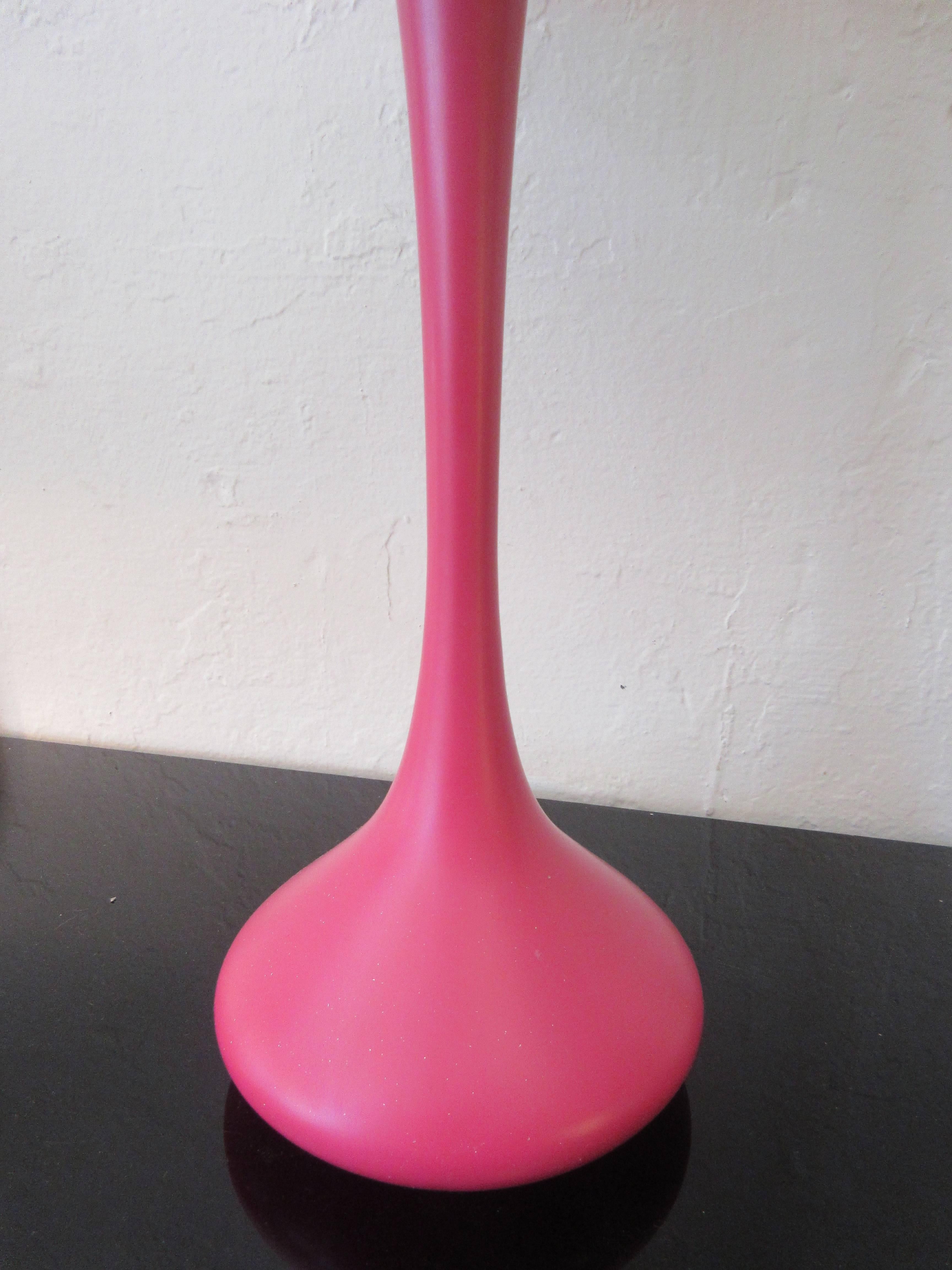 Bright pink or magenta Laurel genie lamp with original shade. Base and shade shows a little paint loss as shown, but great original color not often seen!