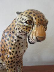 Italian Ceramic Cheetah Hand-Painted Figure Signed "Bonzani" "Monzani"
