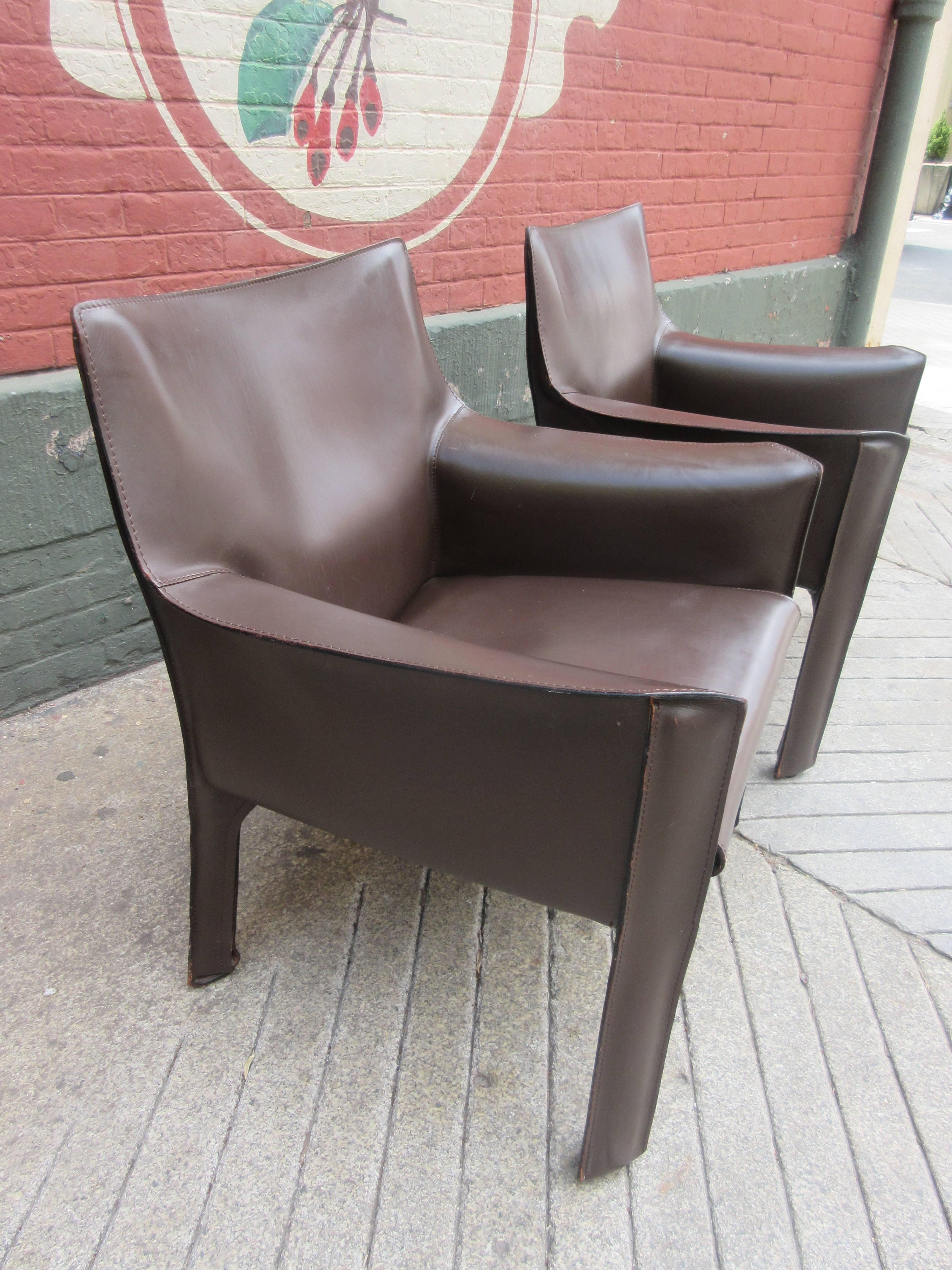 Mid-Century Modern Mario Bellini Cab Lounge Chairs for Cassina in Chocolate Leather