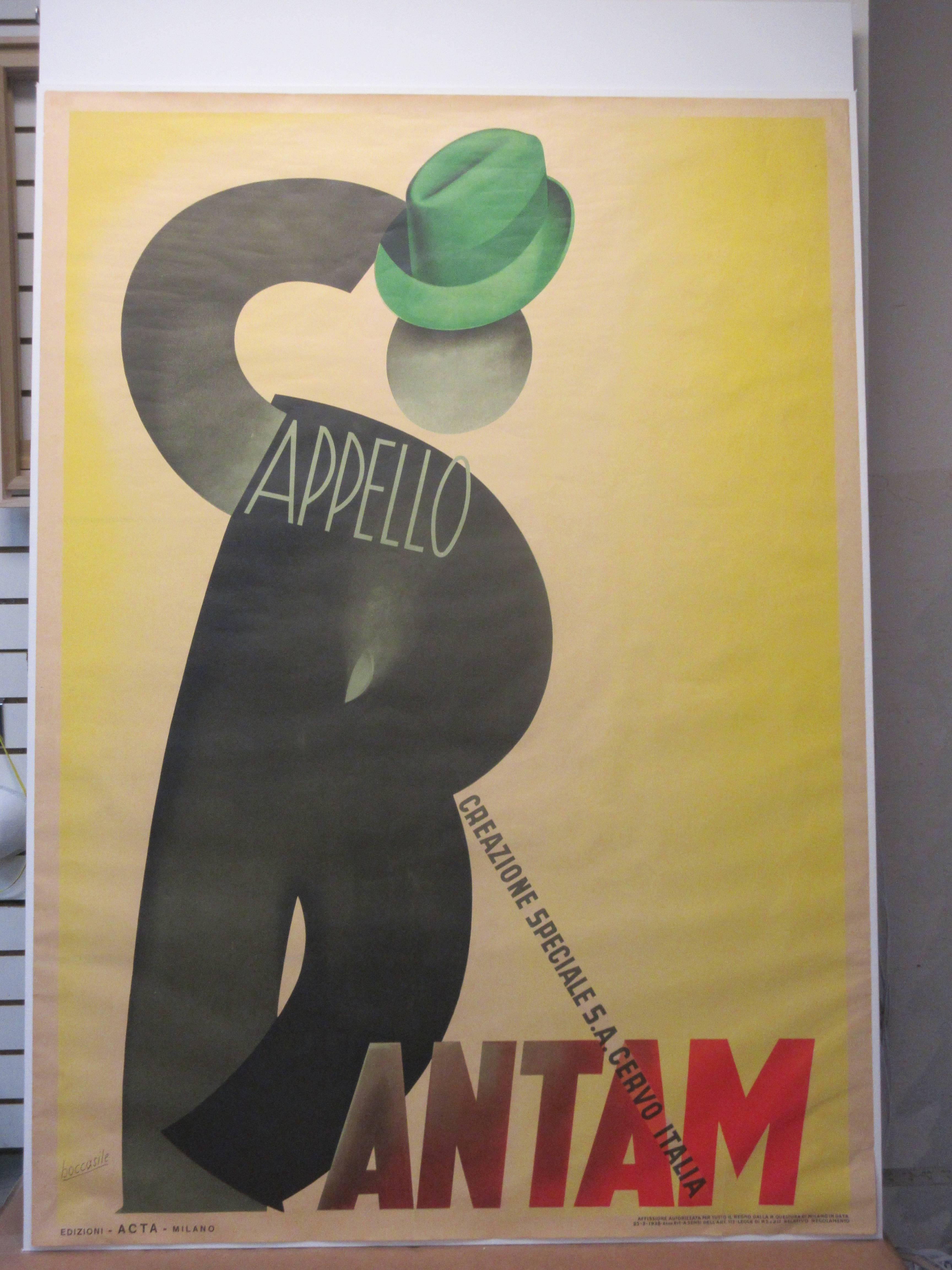 Mid-20th Century Gino Boccasile Cappello Bantam Poster, 1938