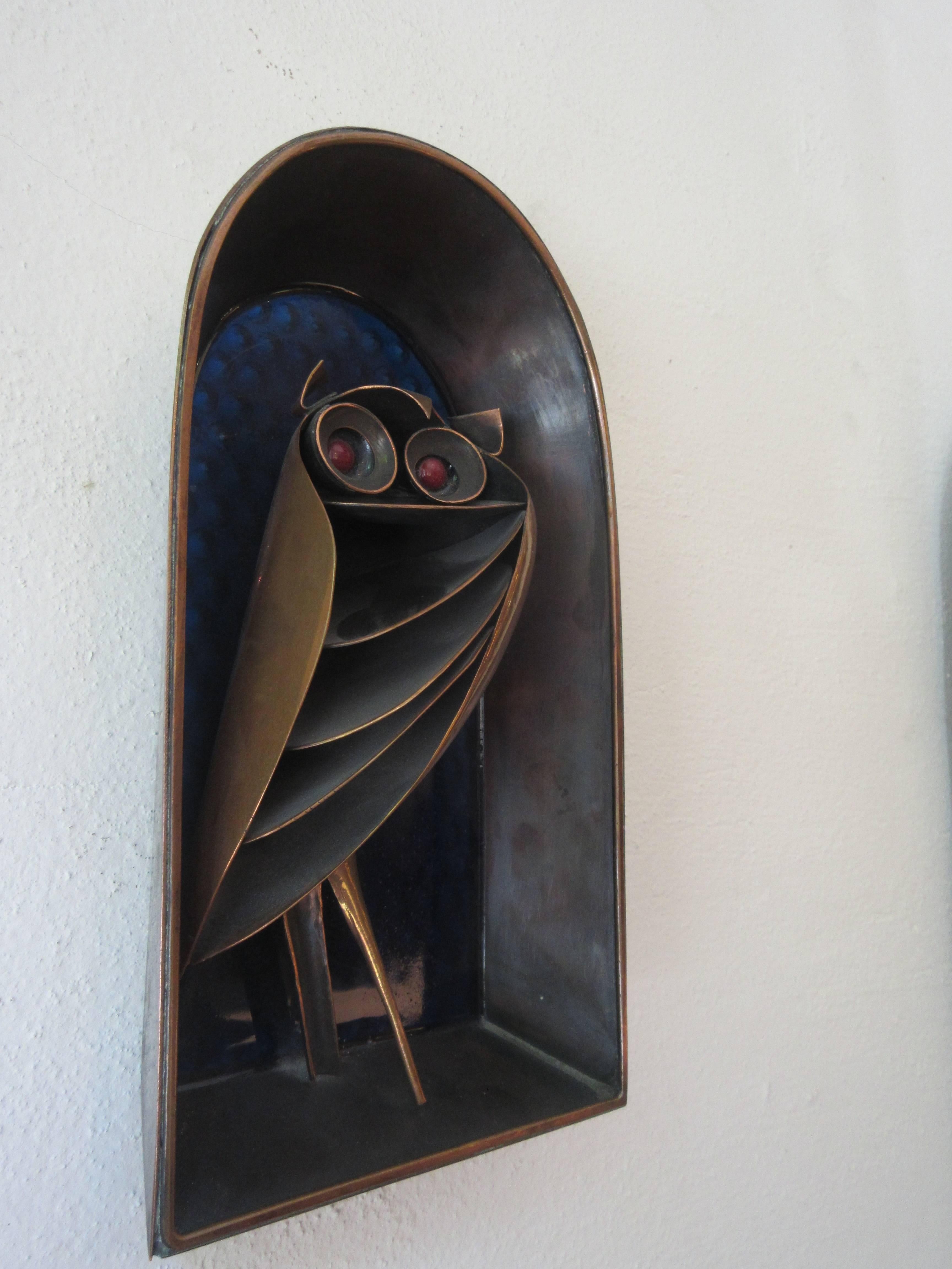Mid-20th Century Bolba Copper Owl Sculpture Made in Hungry