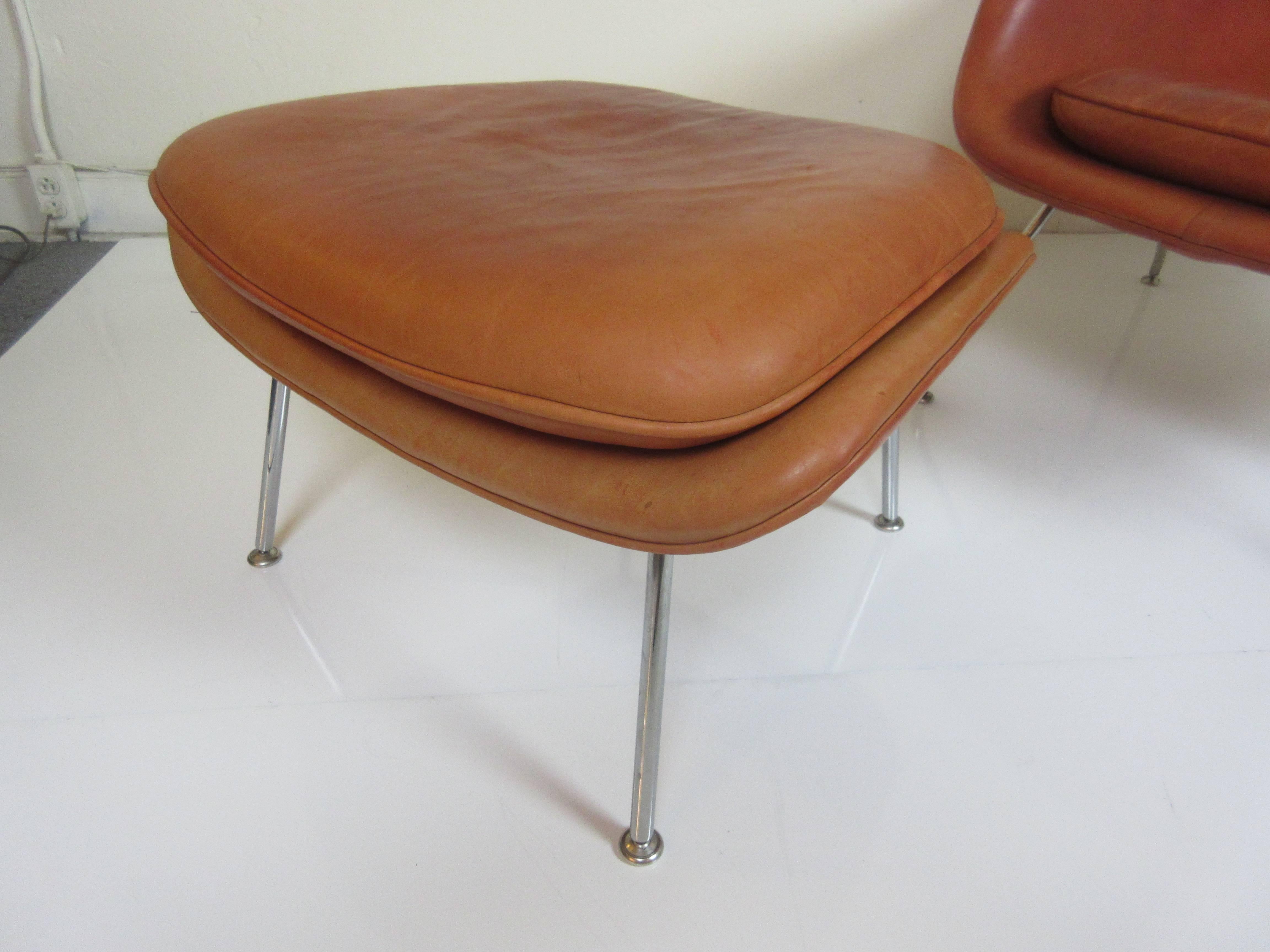 American Saarinen for Knoll Leather Womb Chair and Ottoman