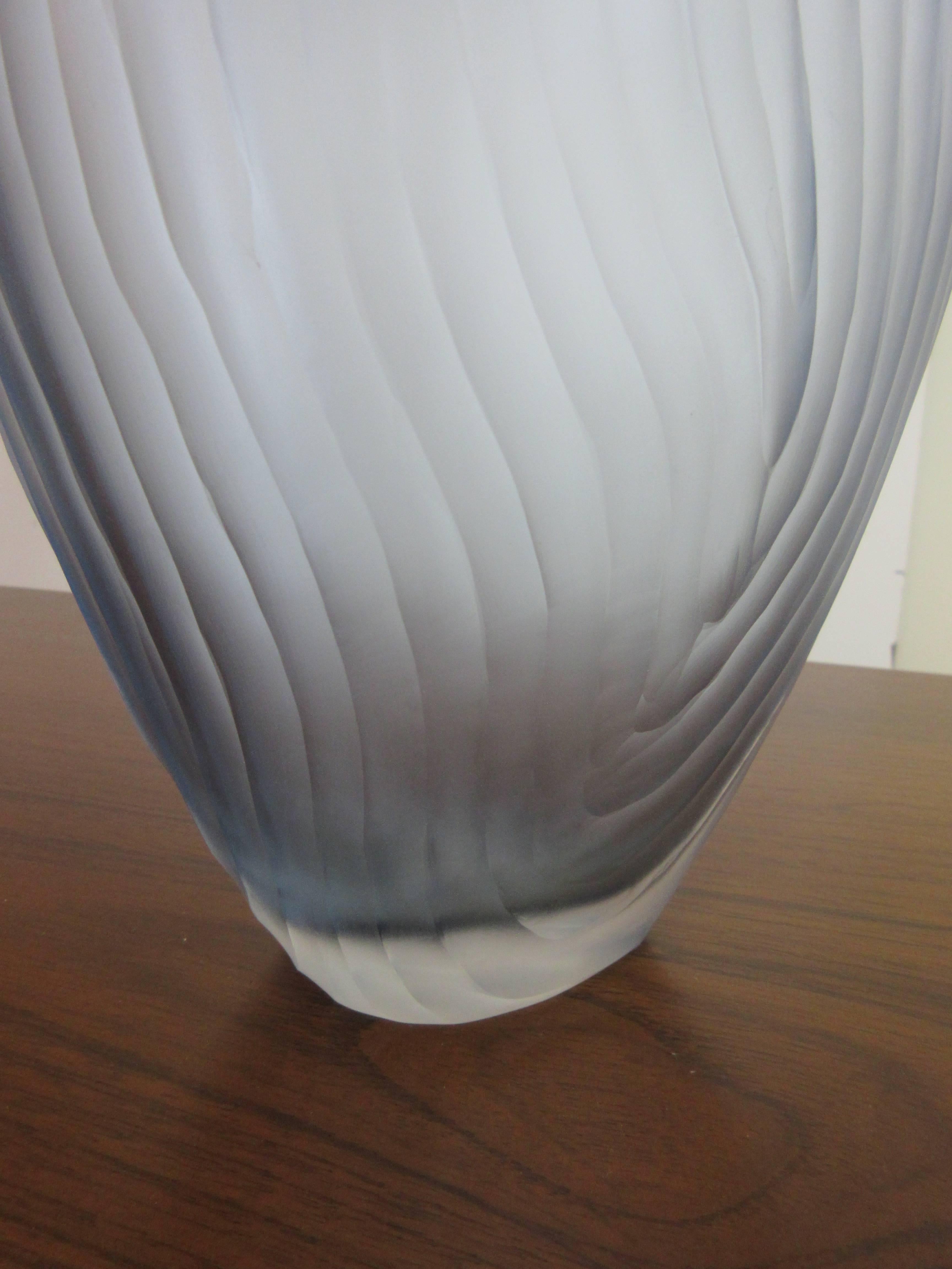 C. Manga Italian Amorphic Blue Ice Engraved Vase In Excellent Condition In Philadelphia, PA