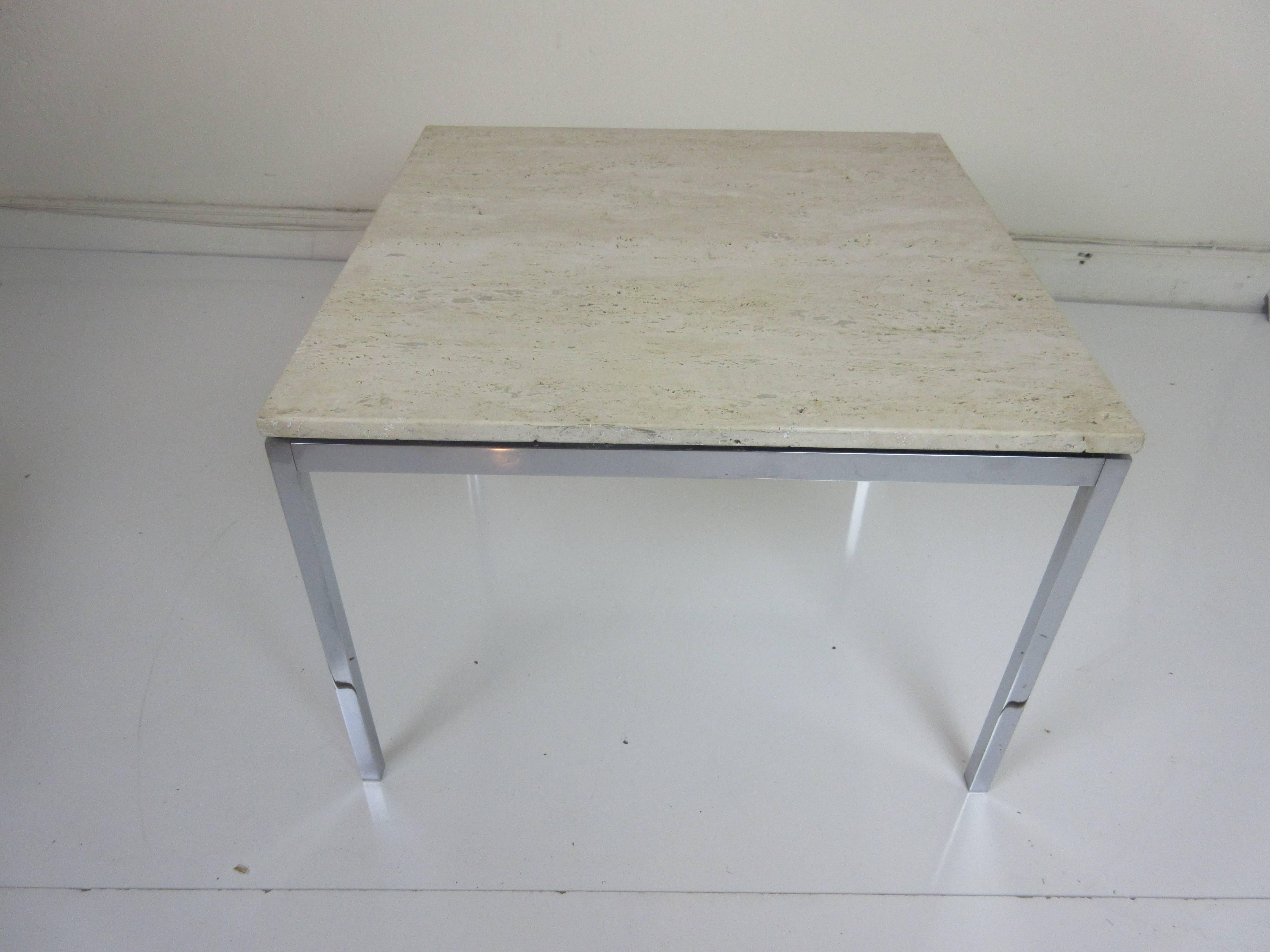 Mid-Century Modern Florence Knoll Travertine and Chrome Side/Coffee Table for Knoll International