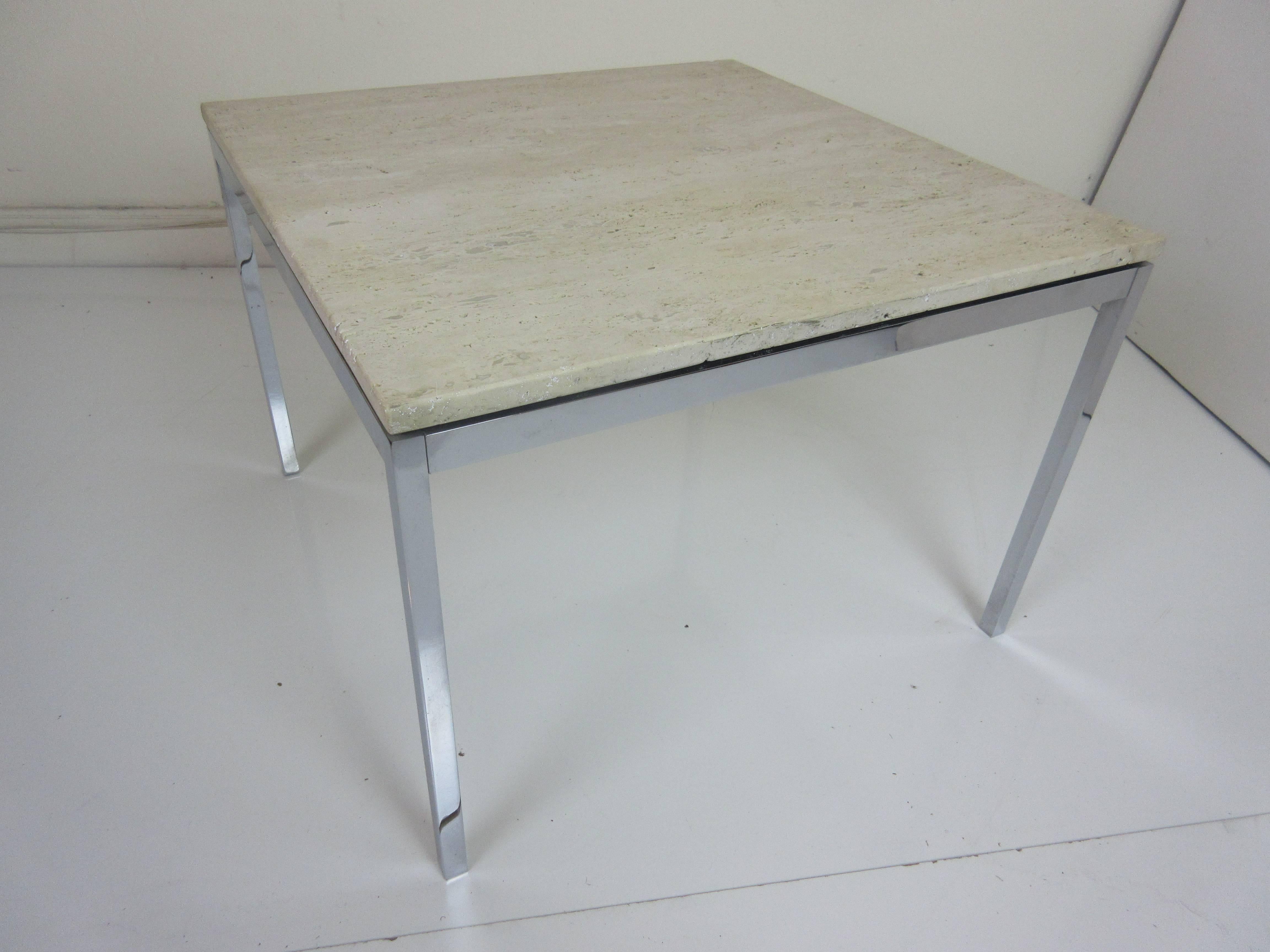 Mid-20th Century Florence Knoll Travertine and Chrome Side/Coffee Table for Knoll International