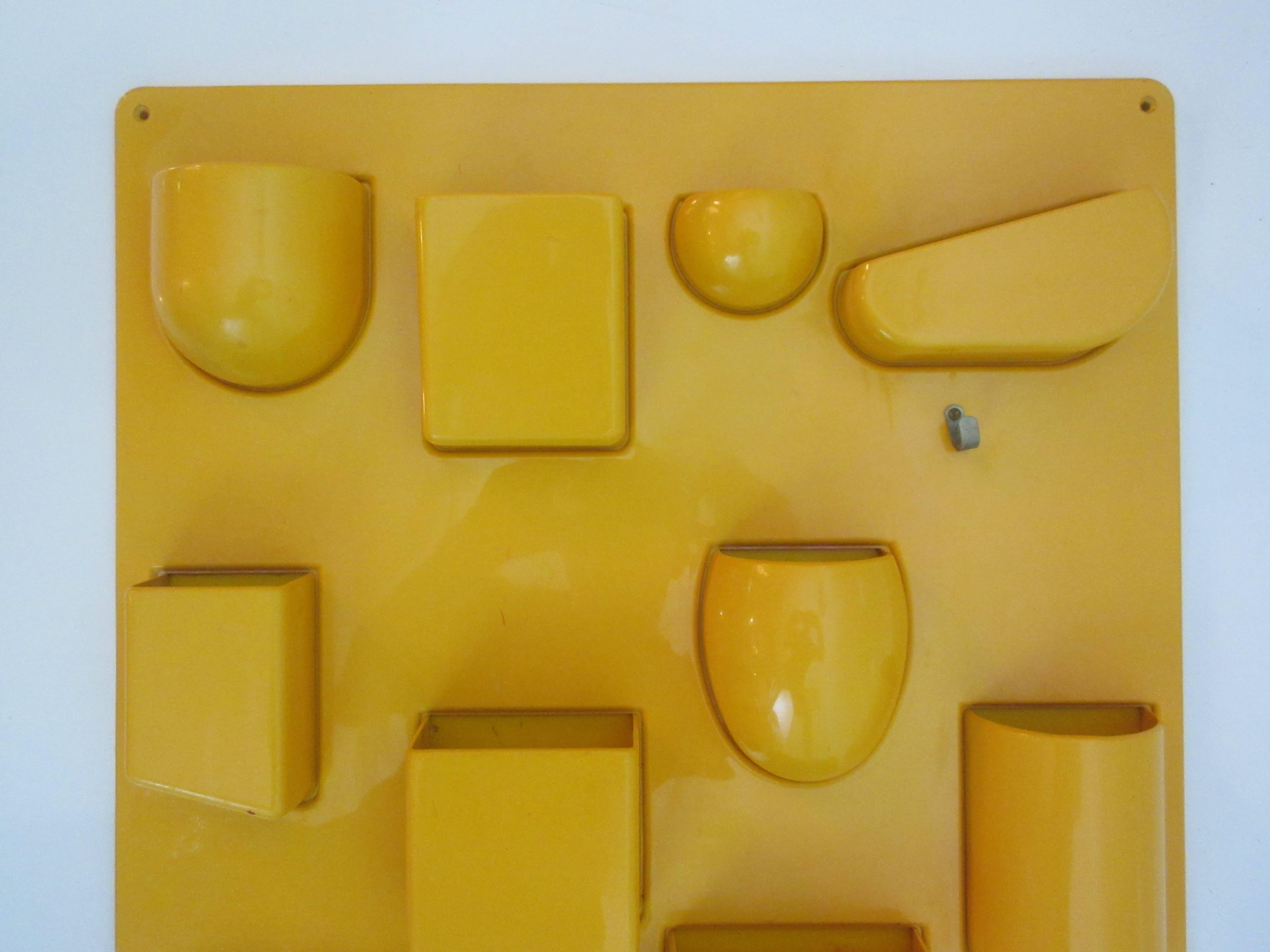 Wall-All by Dorothee Mauer-Becker for Ingo Mauer Uten, Silo I from 1969 in sunflower yellow plastic. It will organize your life! Great for kitchen, office art studio, bathroom or kids room. First exhibited at the Frankfort design fair in 1969 and