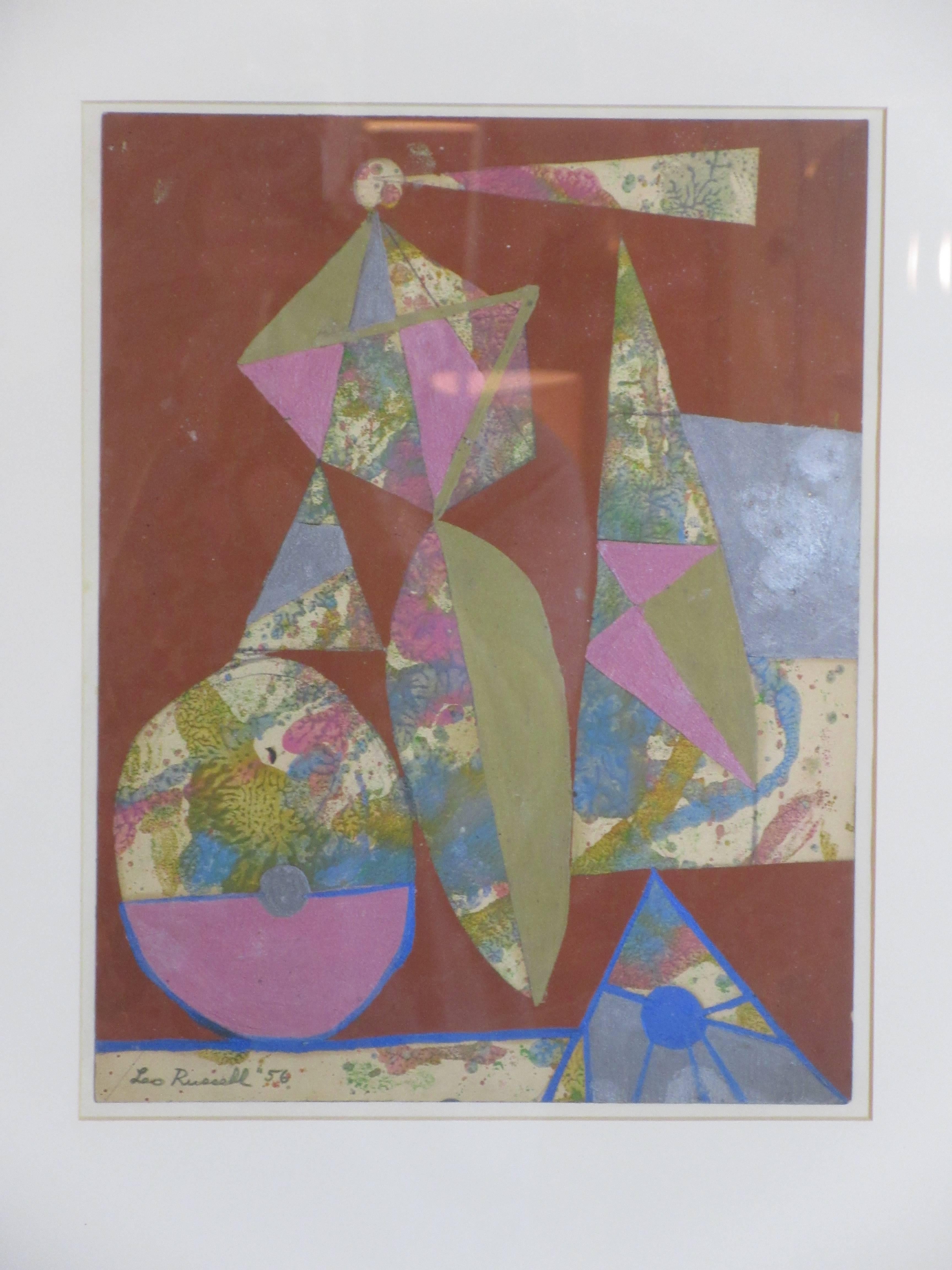 Mid-20th Century Leo Russel Gouache, Dated 1956 For Sale