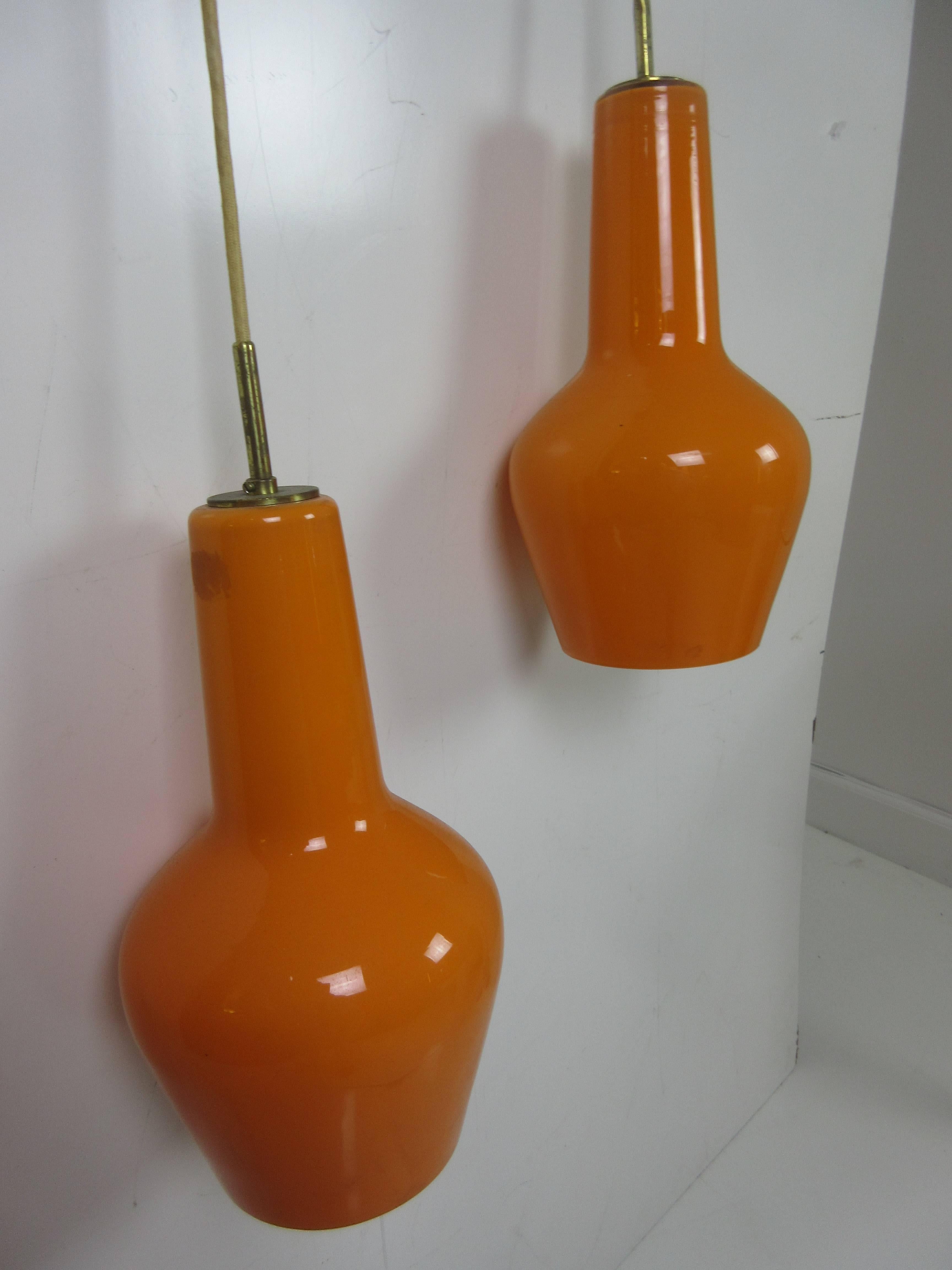 Scandinavian Modern Danish Cased Orange Glass Pendant Ceiling Fixture