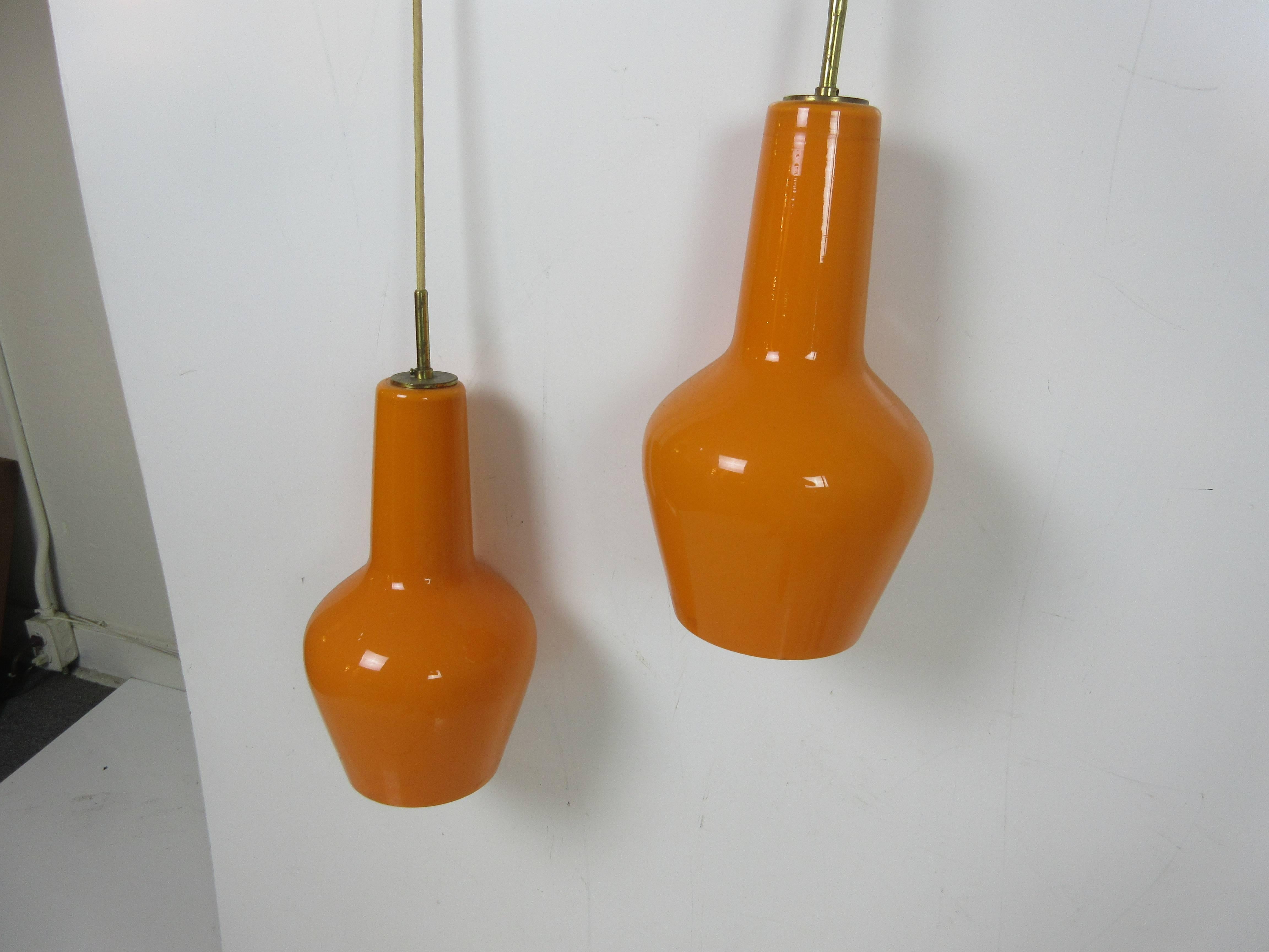 Mid-20th Century Danish Cased Orange Glass Pendant Ceiling Fixture