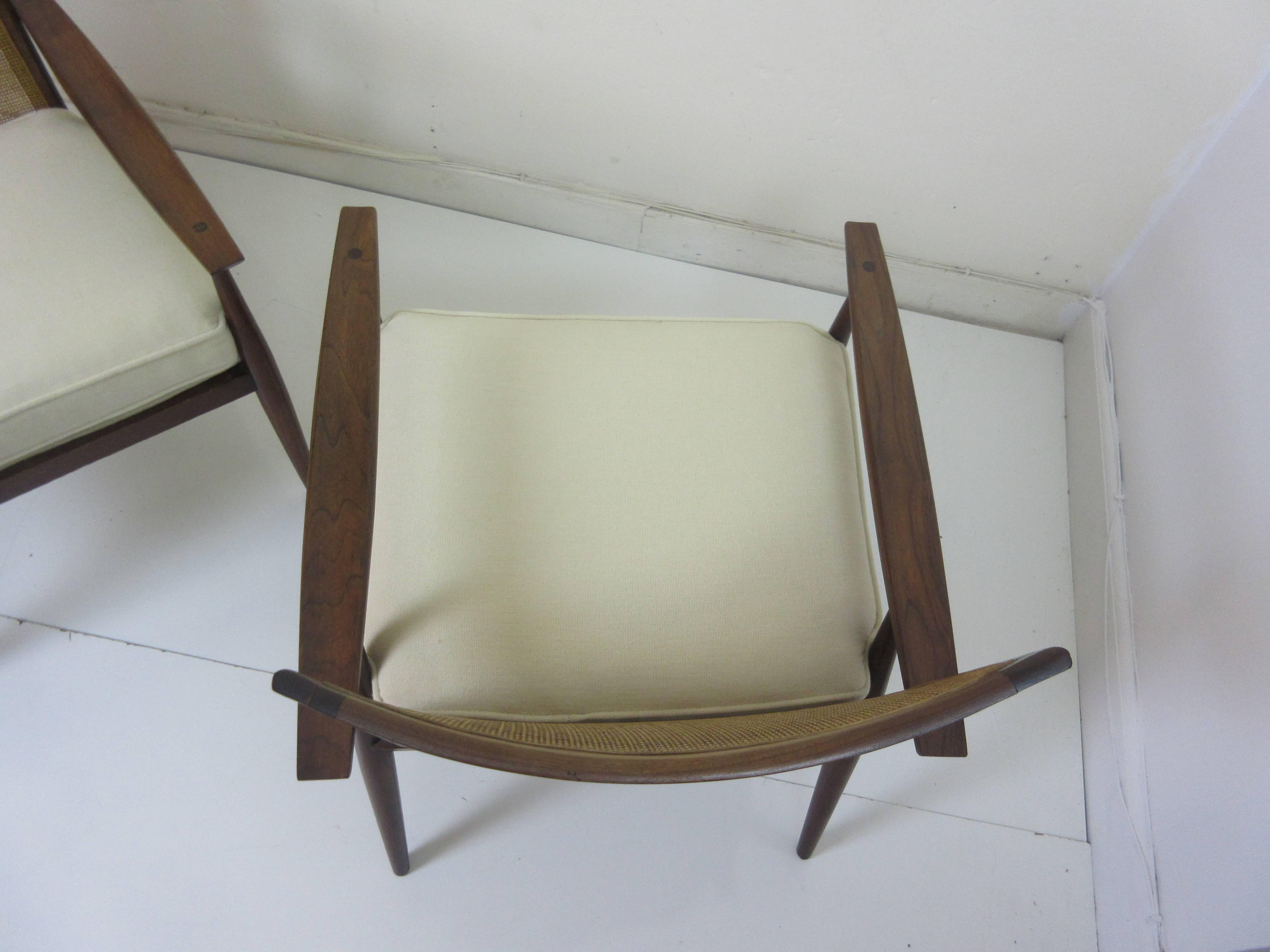 Mid-Century Modern Paul McCobb for Directional Walnut and Cane Armchairs