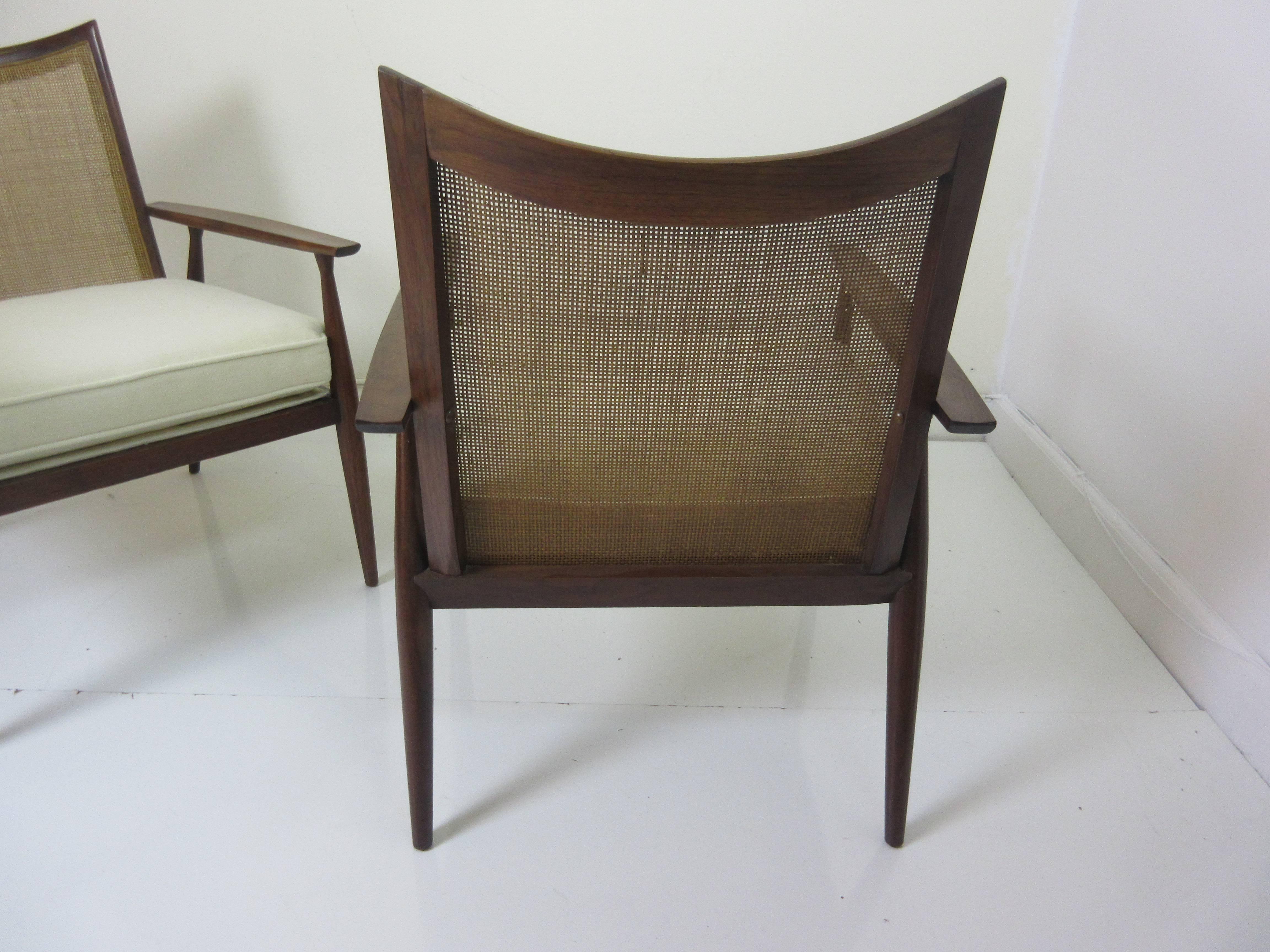 American Paul McCobb for Directional Walnut and Cane Armchairs