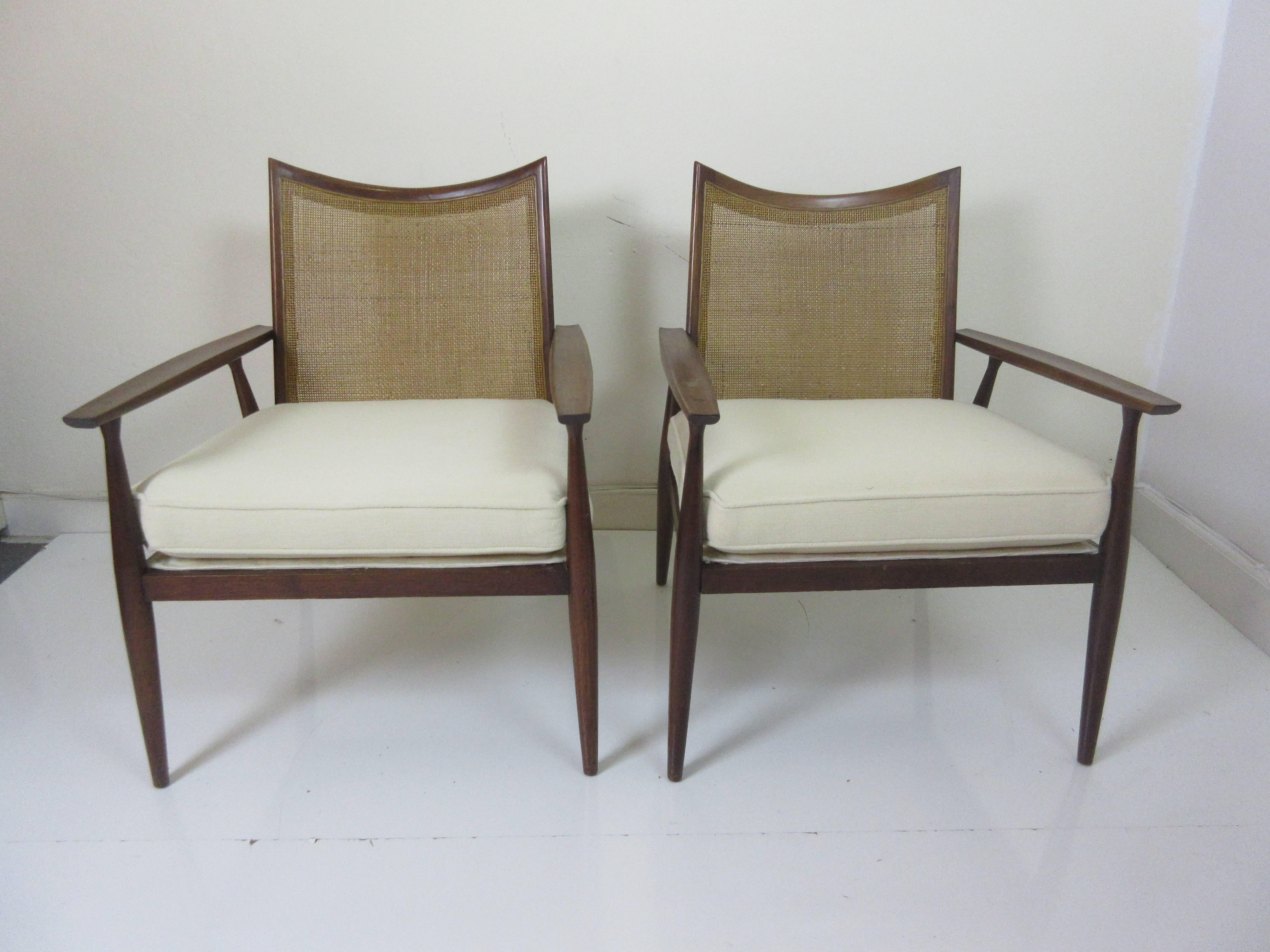 Paul McCobb for Directional Walnut and Cane Armchairs In Excellent Condition In Philadelphia, PA