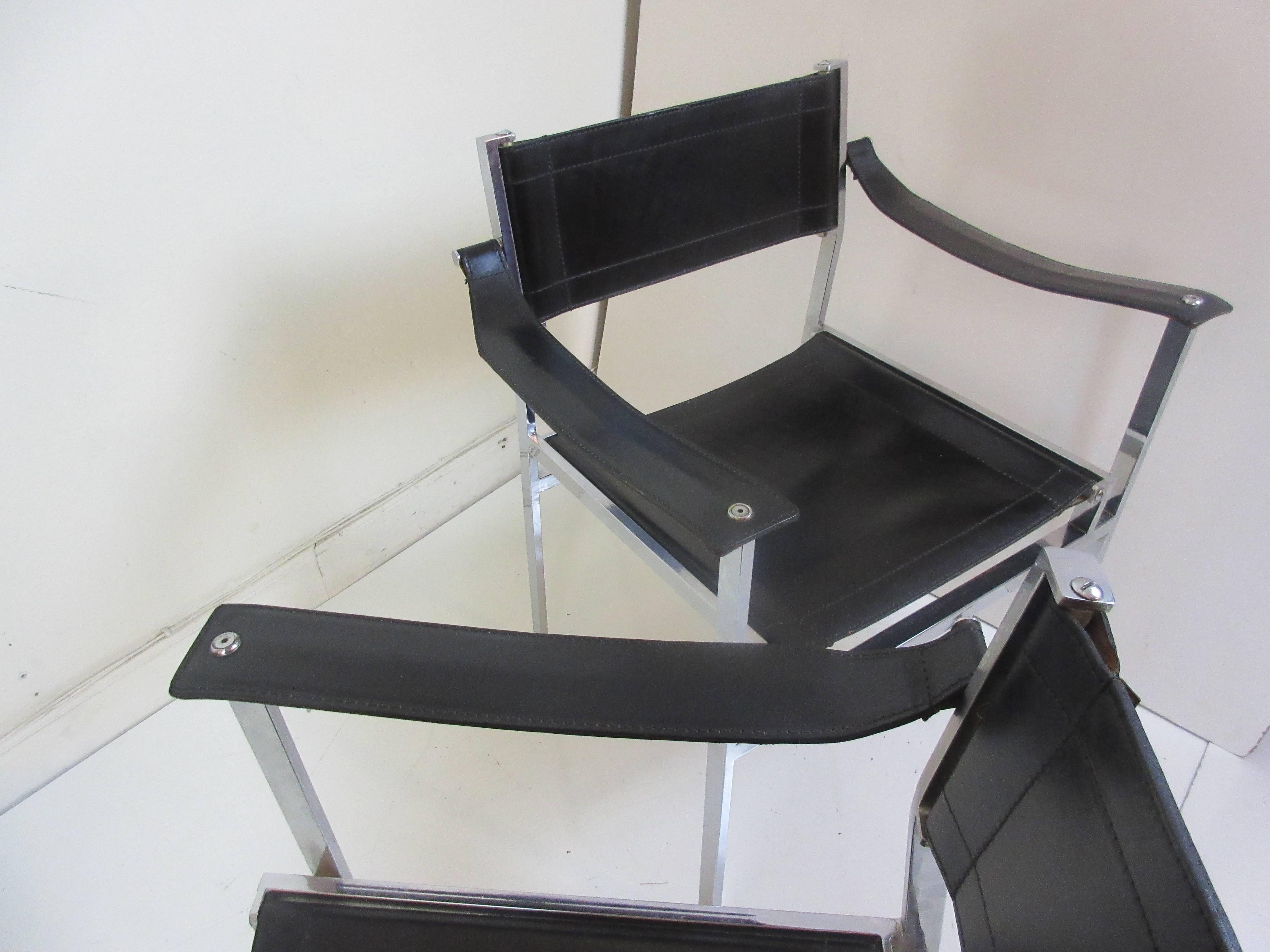 Chrome 1970s Italian Leather Director's Chairs