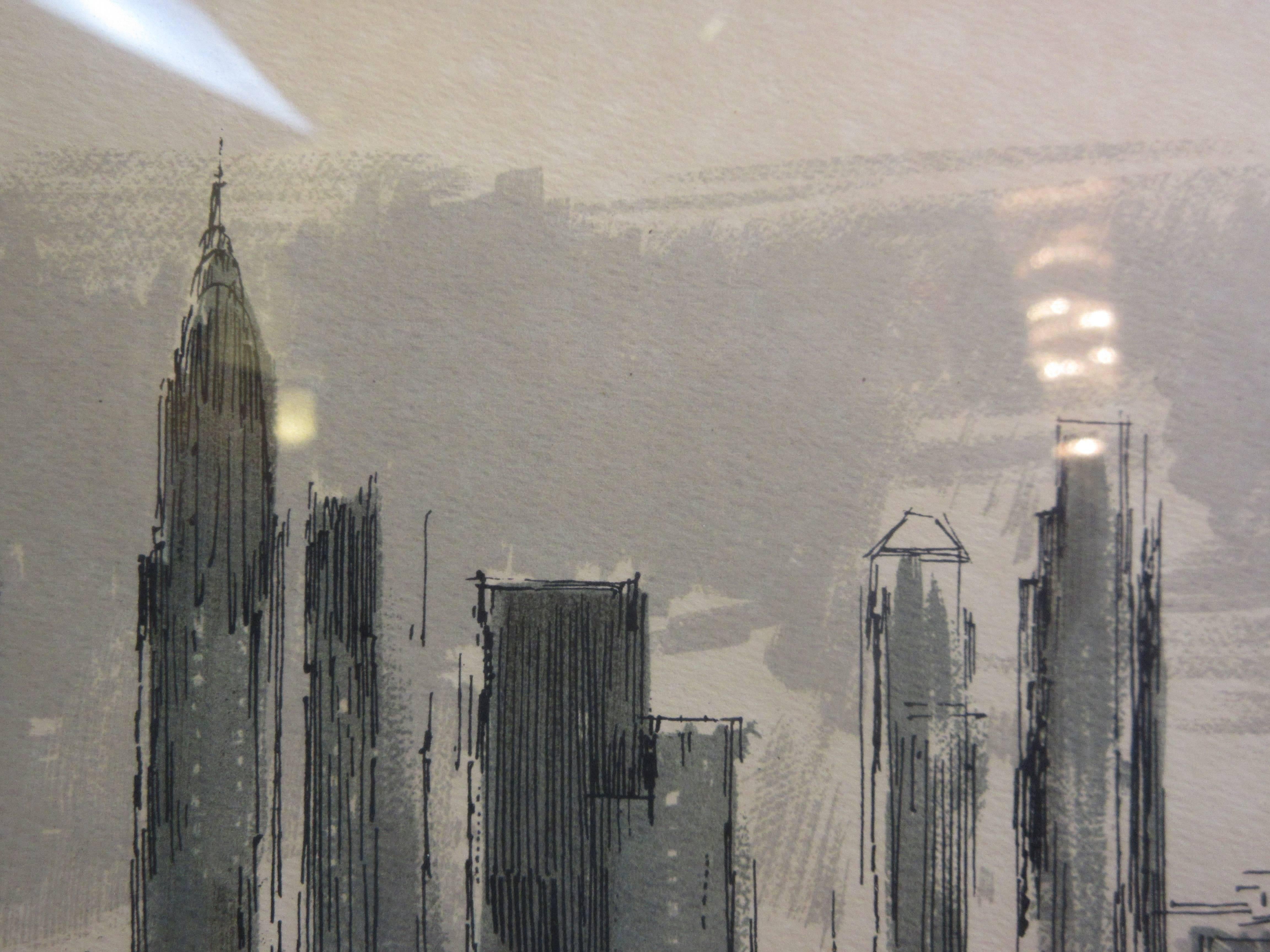 John Haymson Hudson River Skyline Print In Excellent Condition In Philadelphia, PA