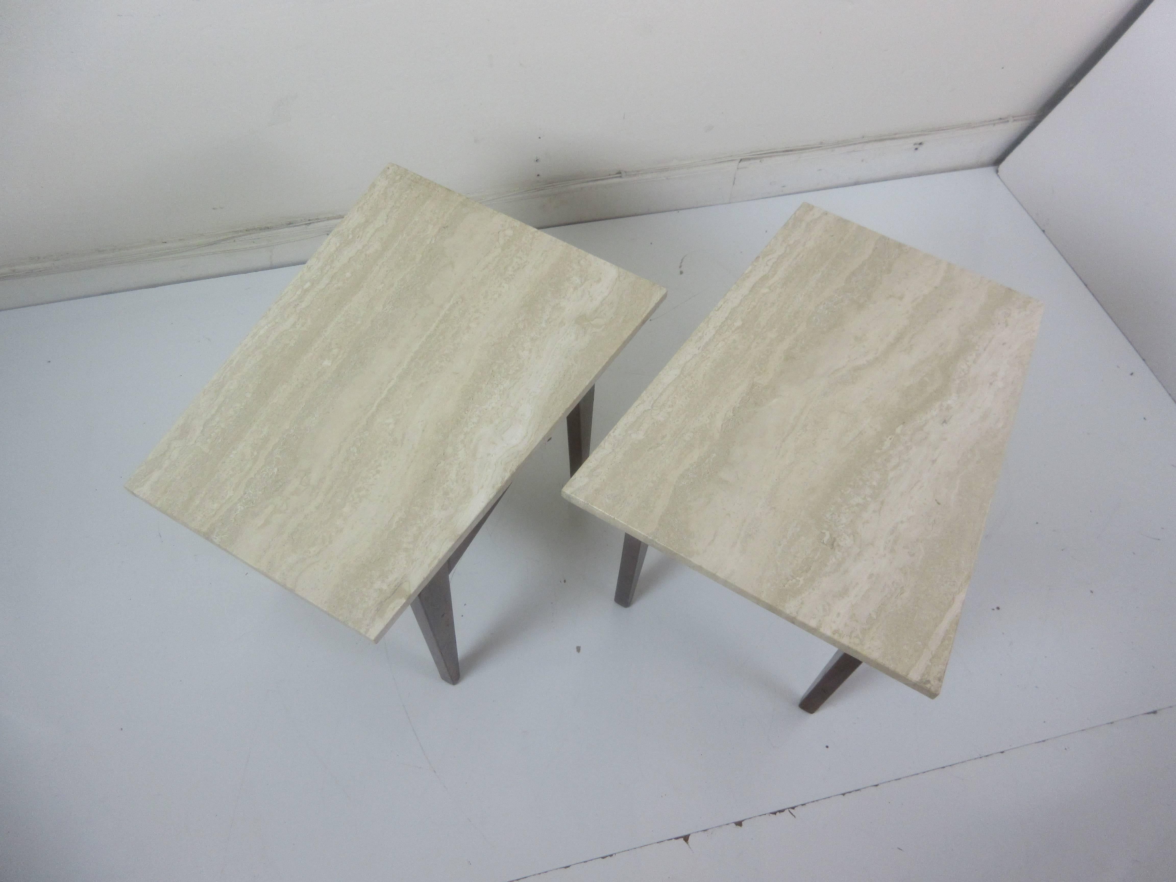 Travertine Jens Risom End Tables for Jens Risom Design Inc.