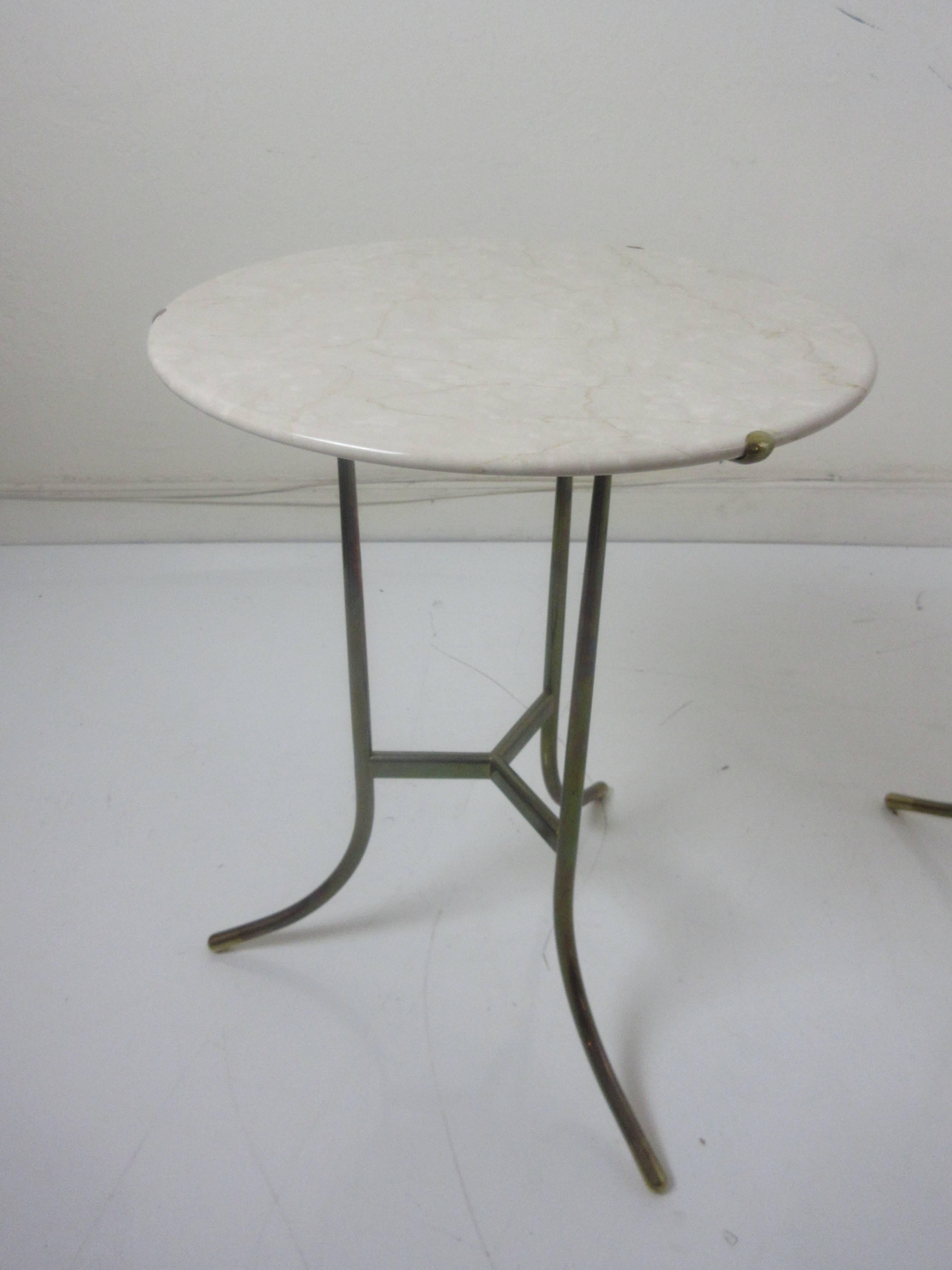 European Cedric Hartman Marble and Brass End Tables