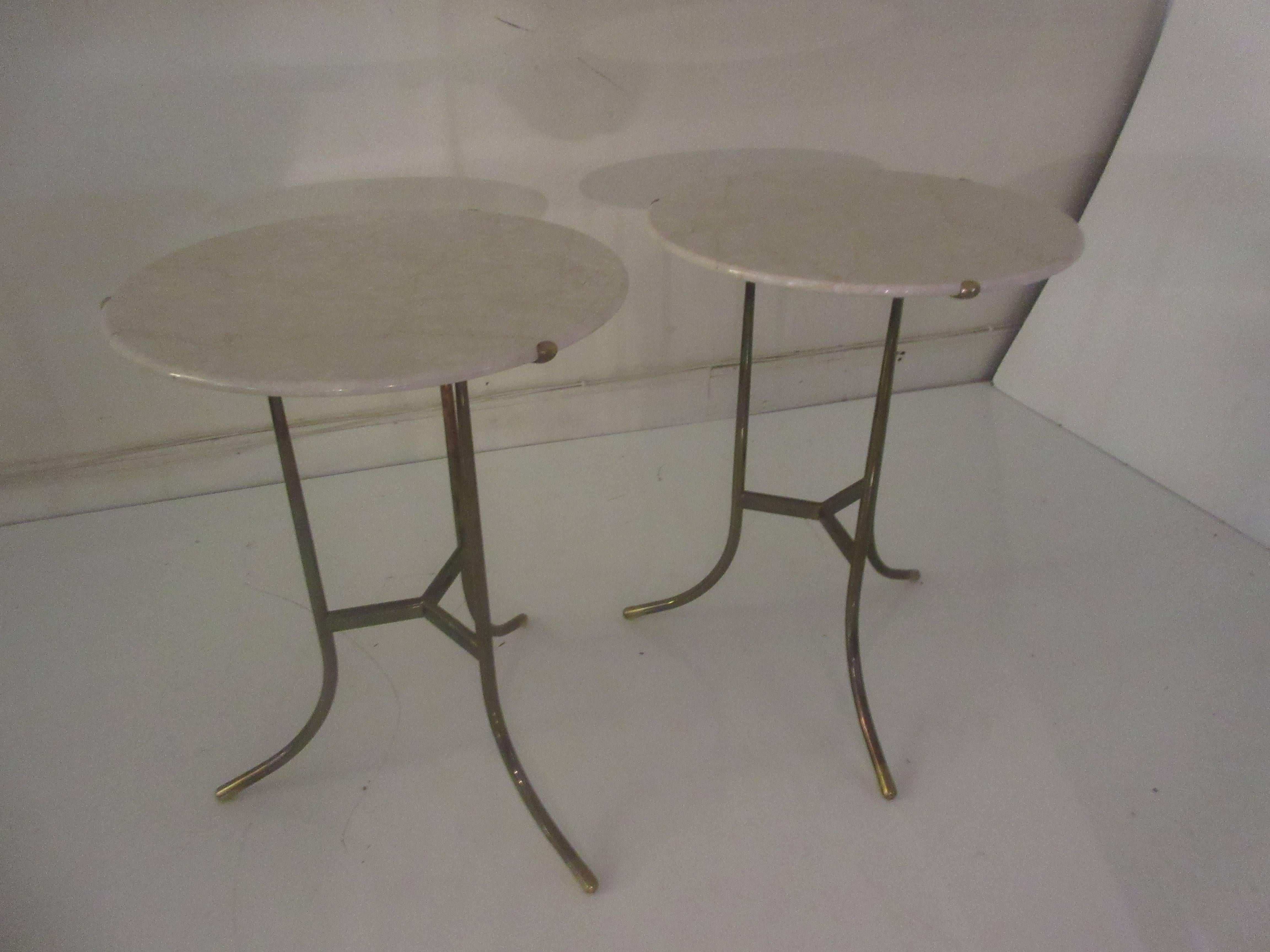 Mid-Century Modern Cedric Hartman Marble and Brass End Tables