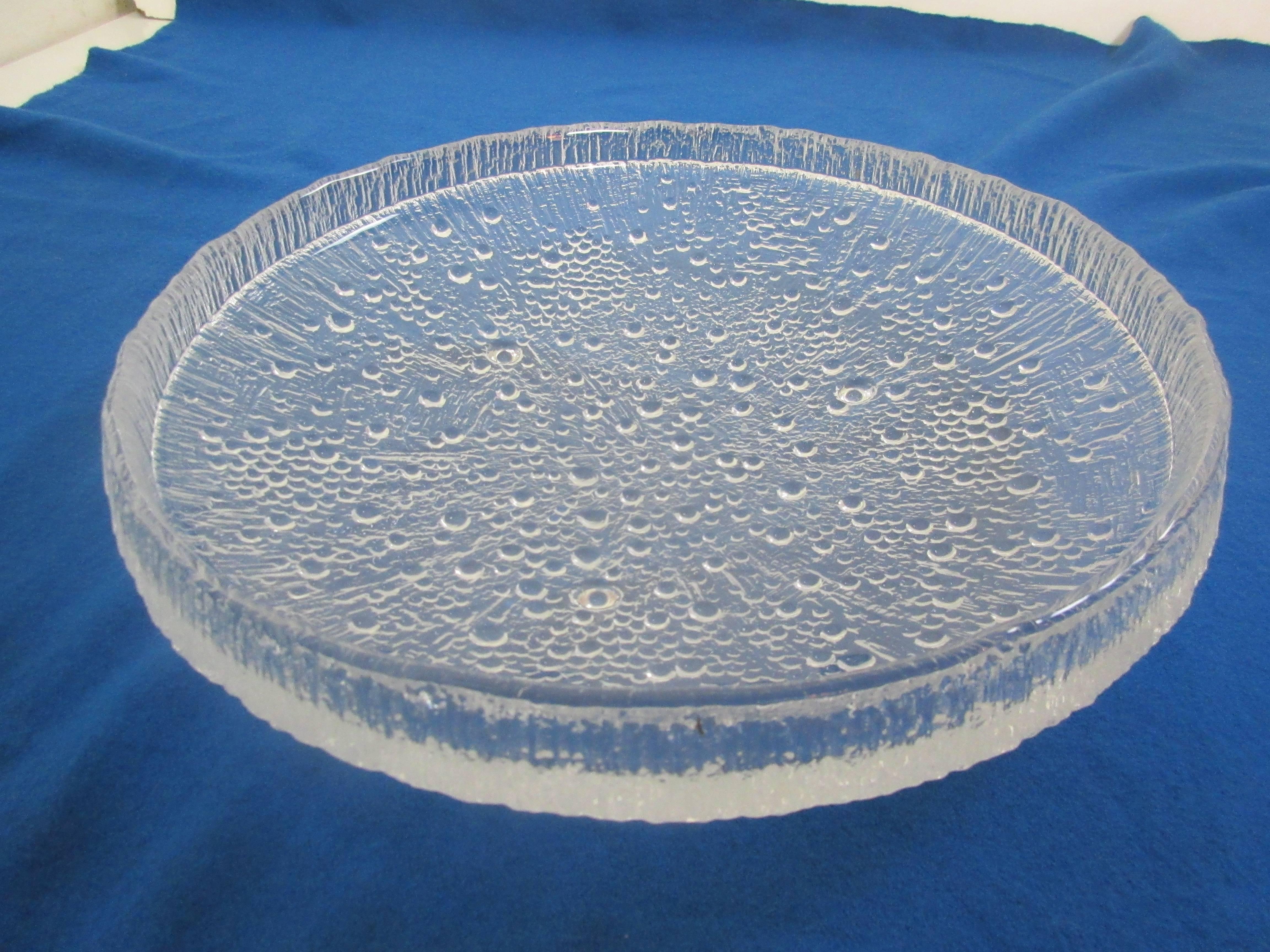 Tapio Wirkkala for Littala raindrop pattern compote with candle sticks, large compote, dessert bowl and eight small bowls. Looking into bowls the glass appears to be mottled with raindrops in the glass. Measurement given in description is for the