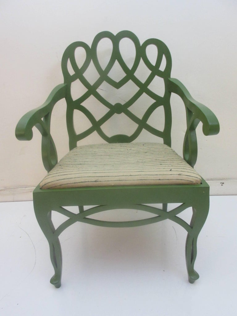 Frances Elkins Loop Chair in Original Green Lacquer and Fabric at 1stDibs