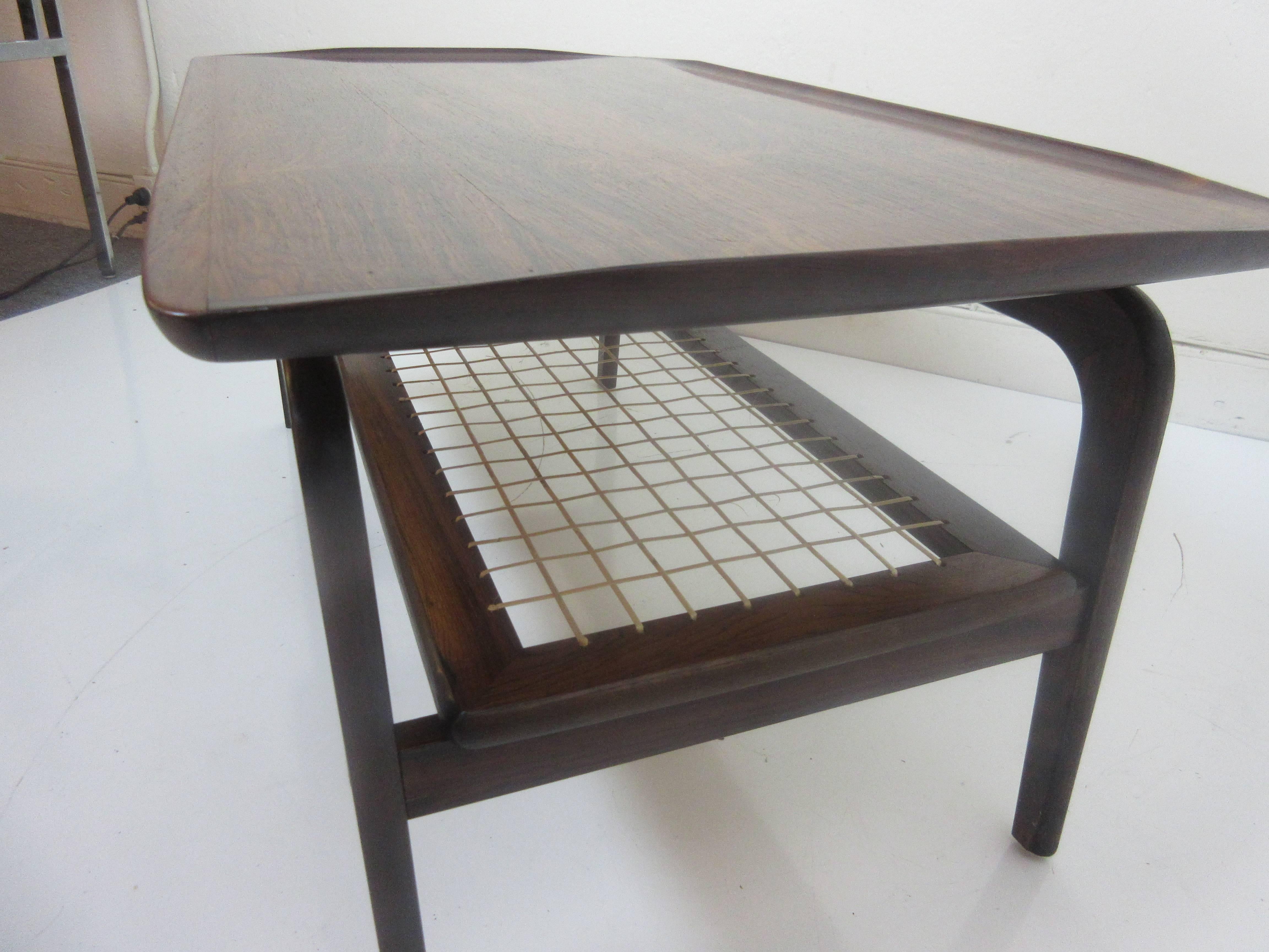Scandinavian Modern Peter Hvidt for John Stuart Rosewood Coffee Table with Canned Magazine Rack