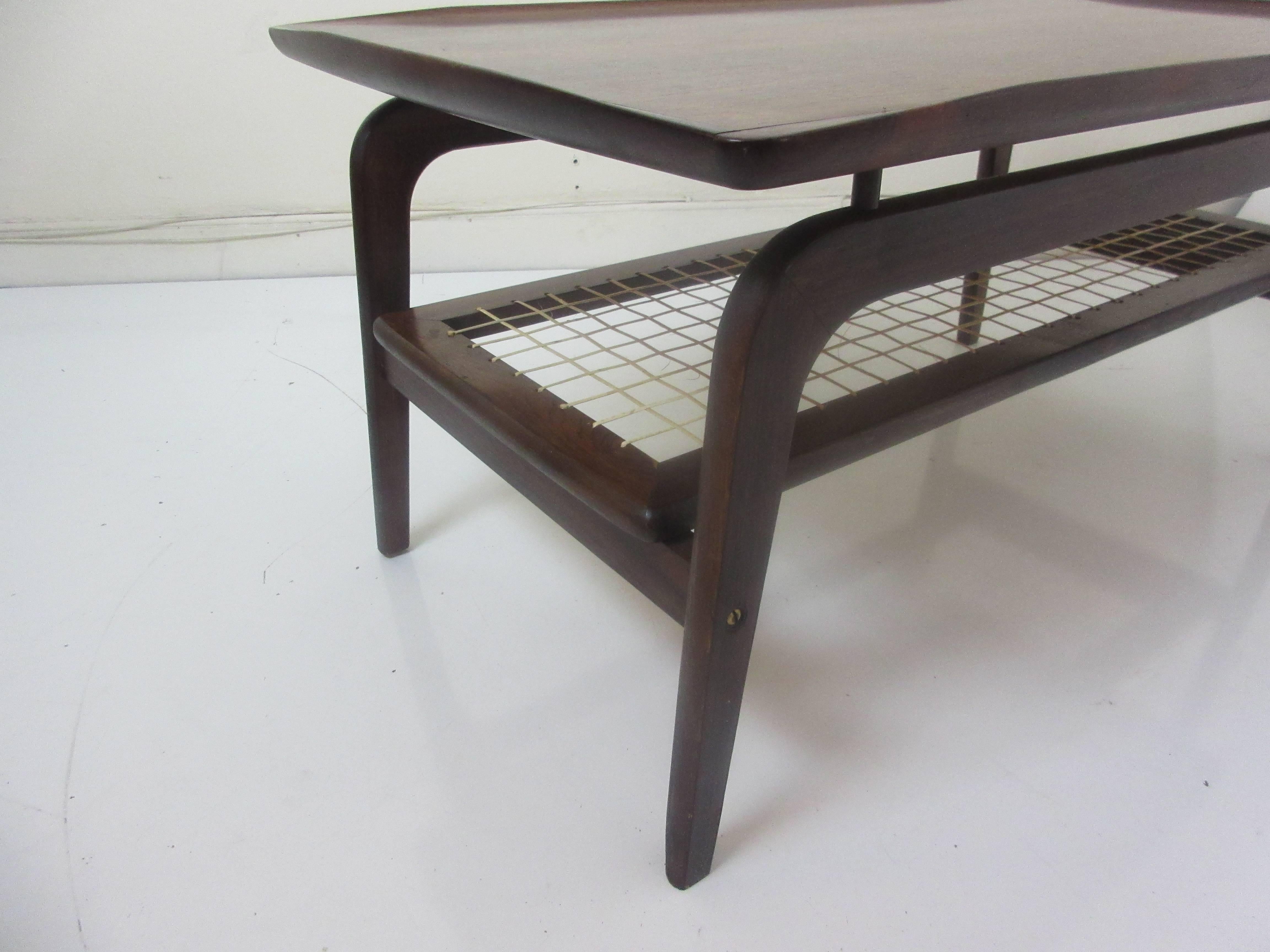 Danish Peter Hvidt for John Stuart Rosewood Coffee Table with Canned Magazine Rack