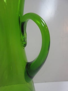 Blenko Green Water Pitcher with Applied Handle