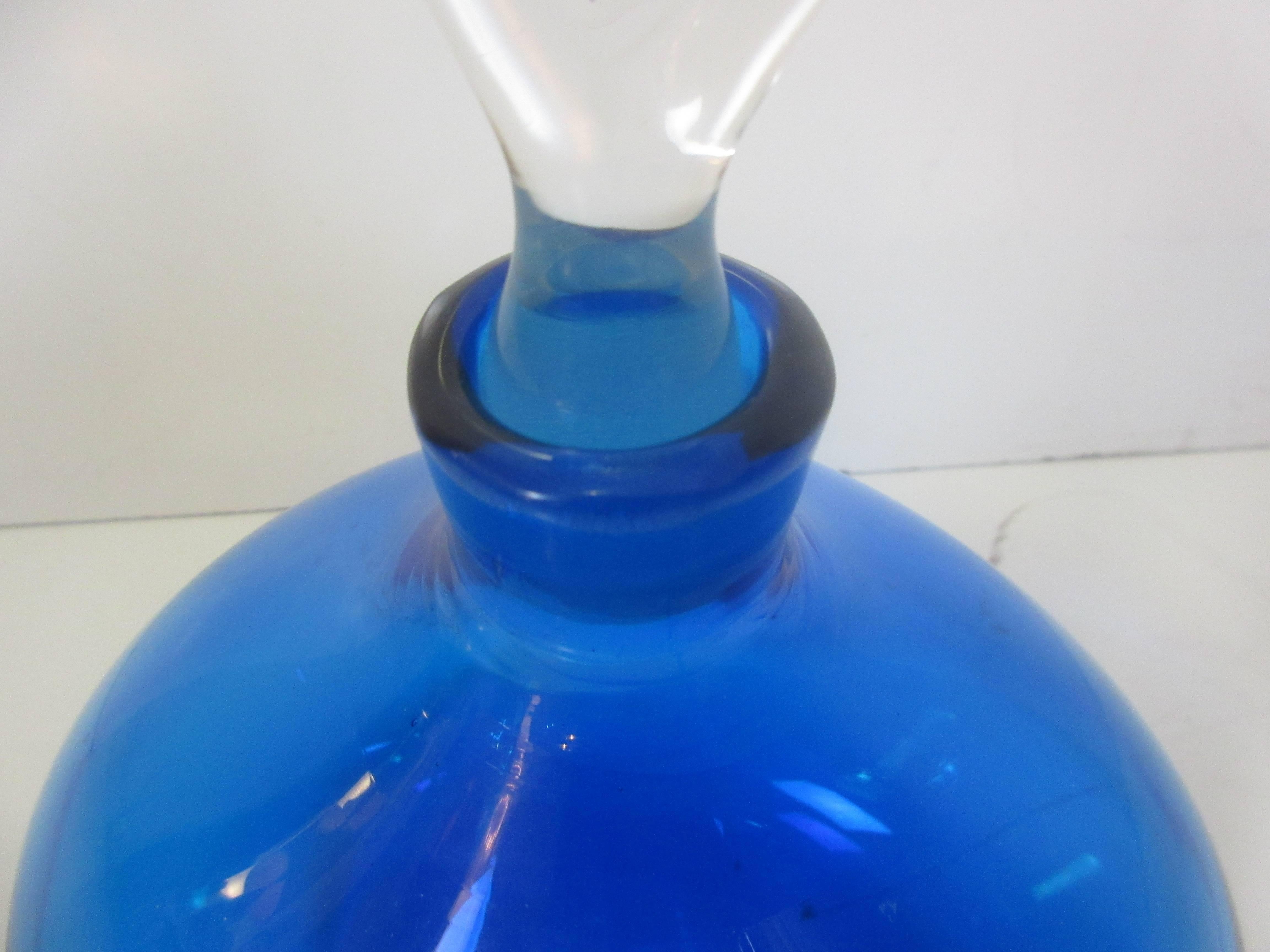 Blue Blenko Bulbous Stoppered Bottle In Excellent Condition In Philadelphia, PA
