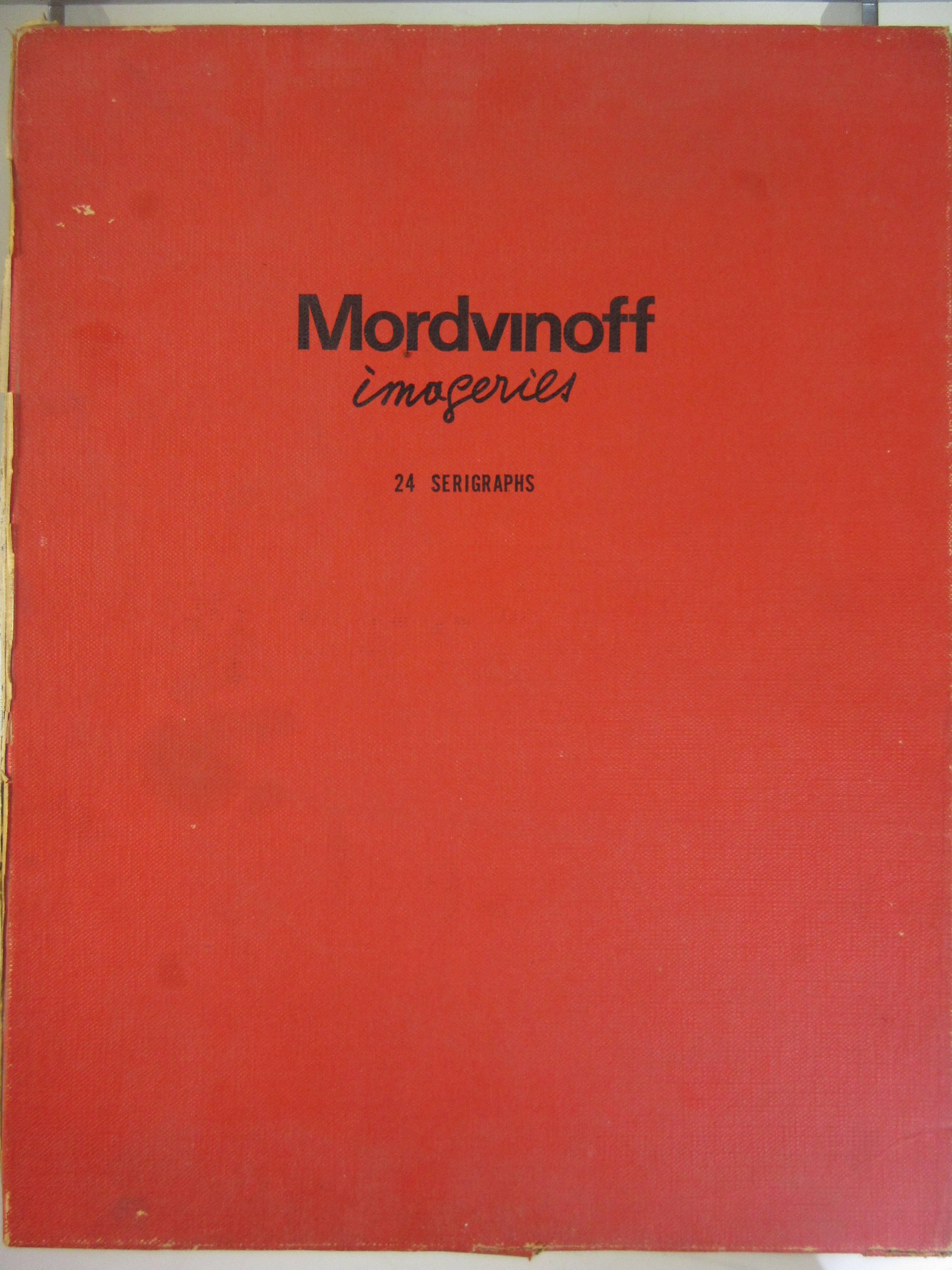 This rare portfolio by Mordinoff from the 1970s contains 24 limited edition original prints of a highly stylized erotic nature. Mordvinoff born in St. Petersburg Russia in 1911 studied with Ferdinand Leger in Paris and lived many years in the South