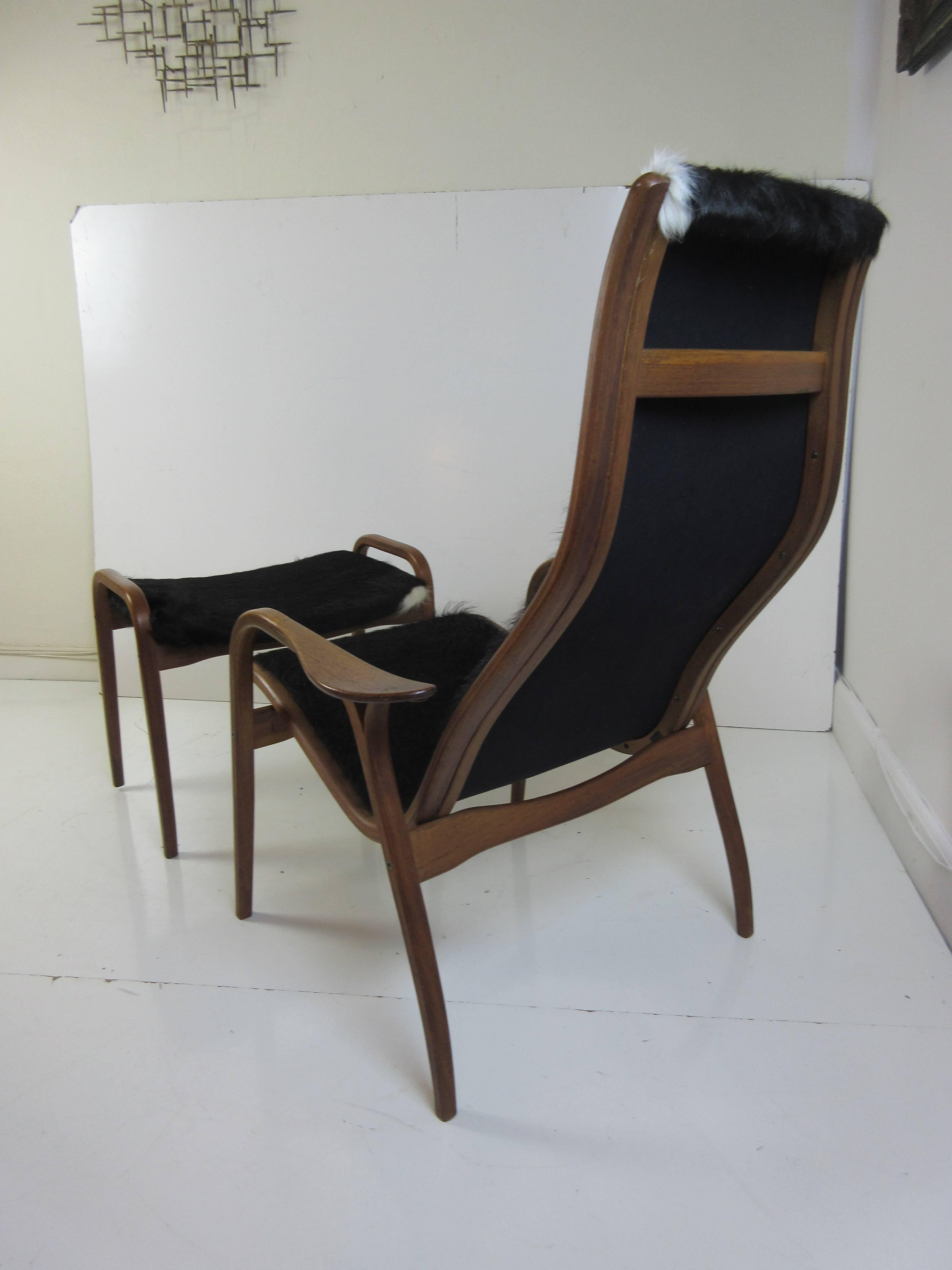 Yngve Ekstrom Lamino Chair and Ottoman by Swedese in Cow Hide In Excellent Condition In Philadelphia, PA