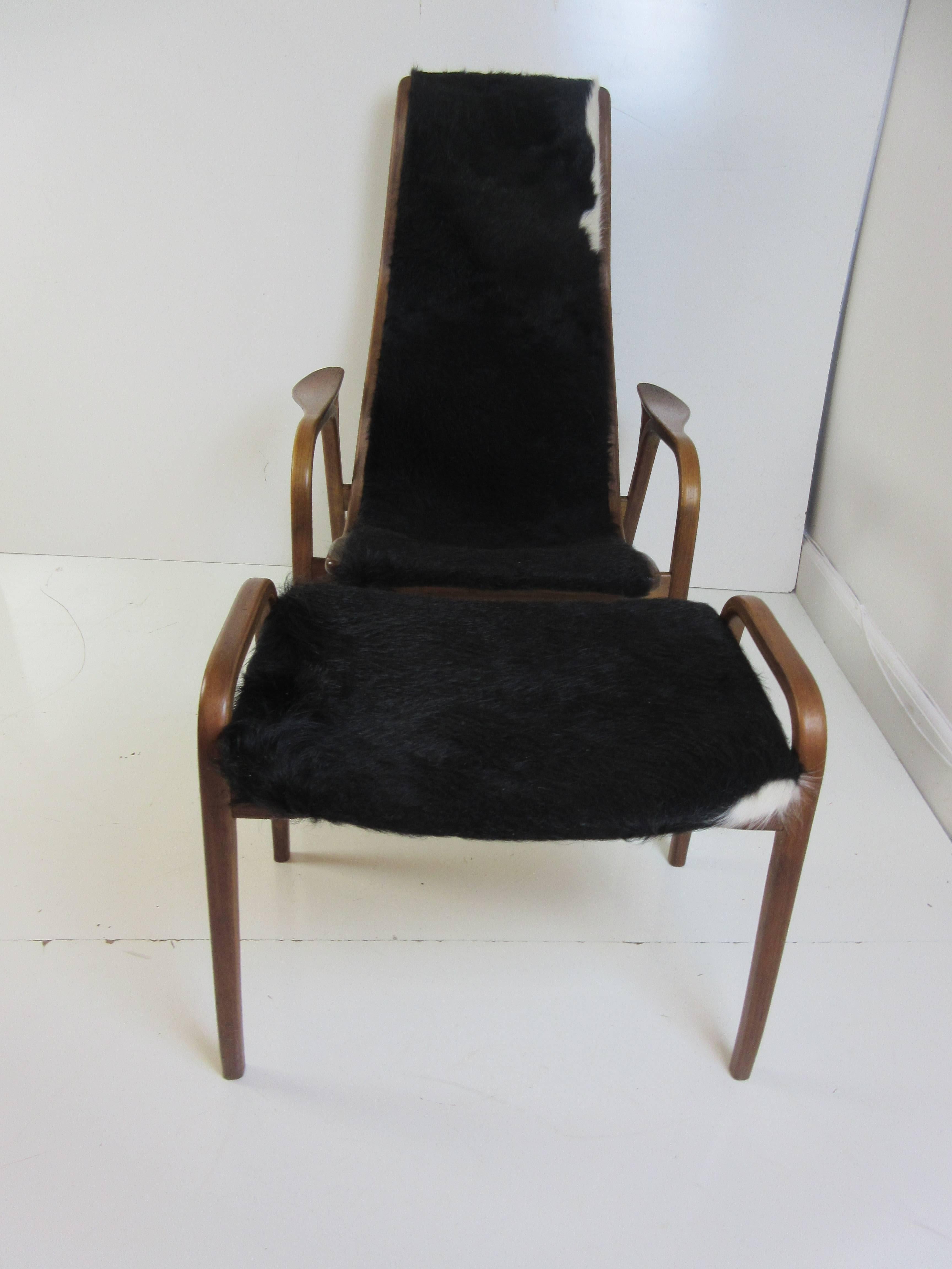 Cowhide Yngve Ekstrom Lamino Chair and Ottoman by Swedese in Cow Hide