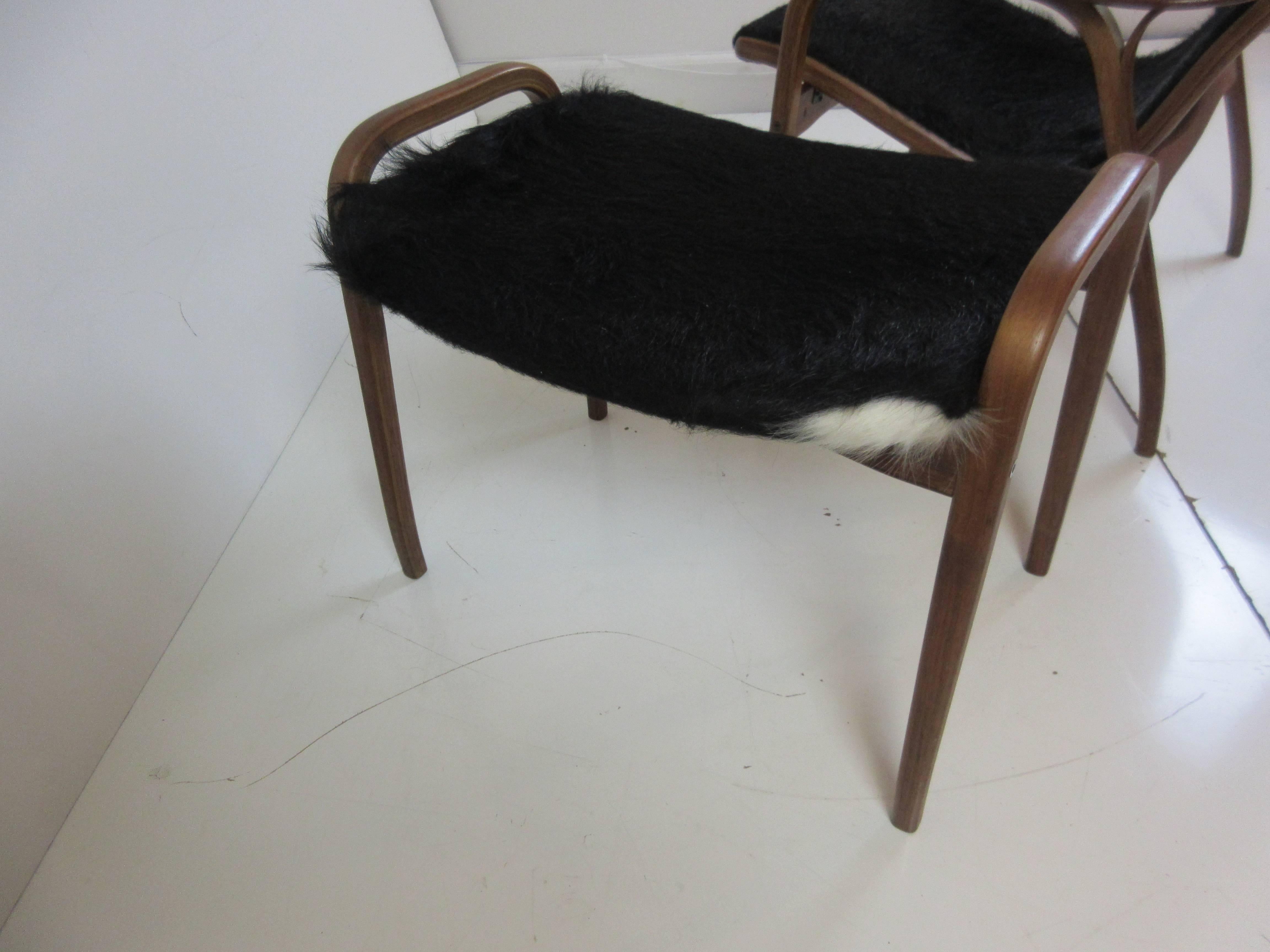 Mid-20th Century Yngve Ekstrom Lamino Chair and Ottoman by Swedese in Cow Hide