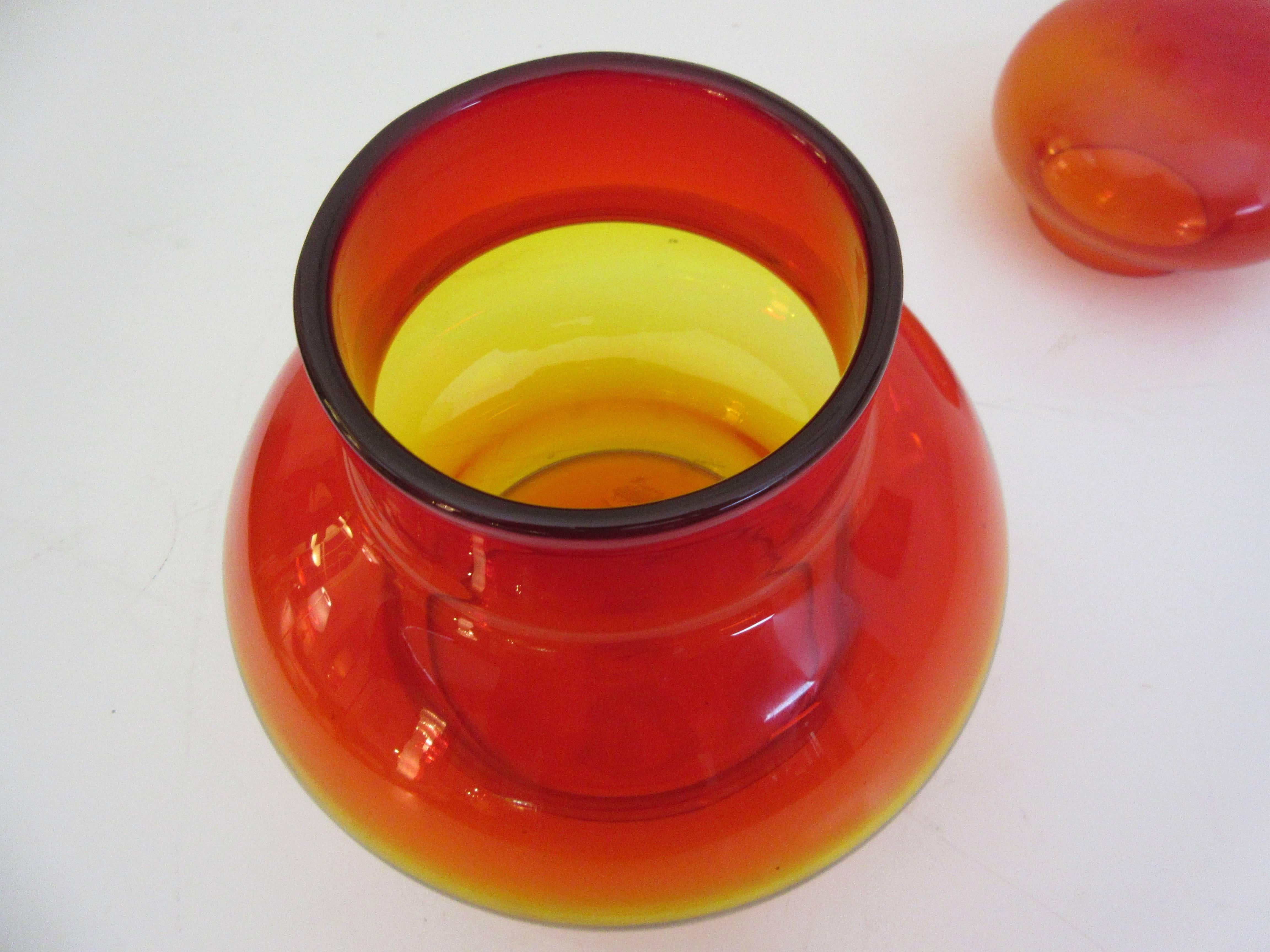 Mid-Century Modern Blenko Amberina Covered Jar