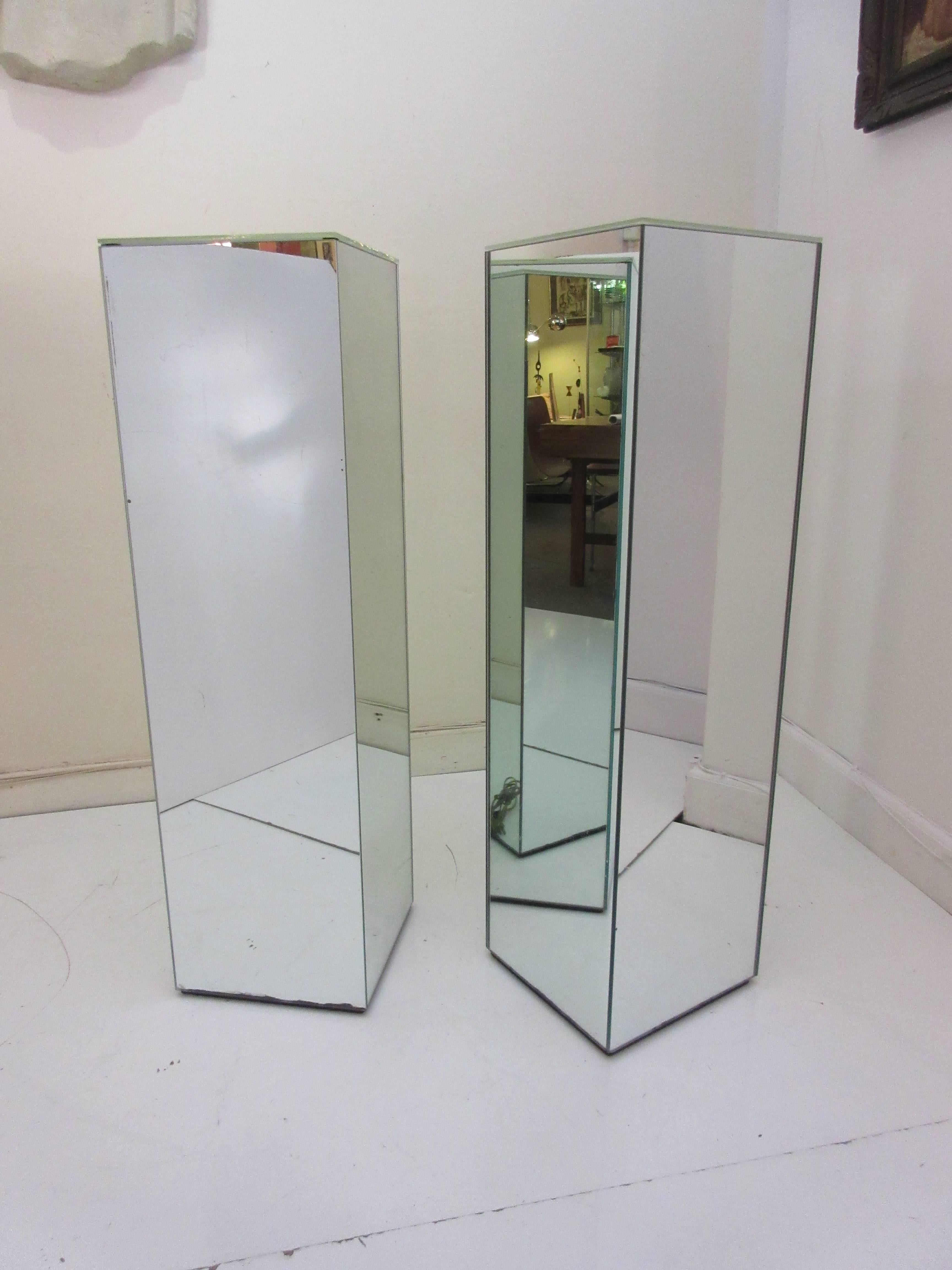 Late 20th Century 1970s Mirrored Lighted Pedestals