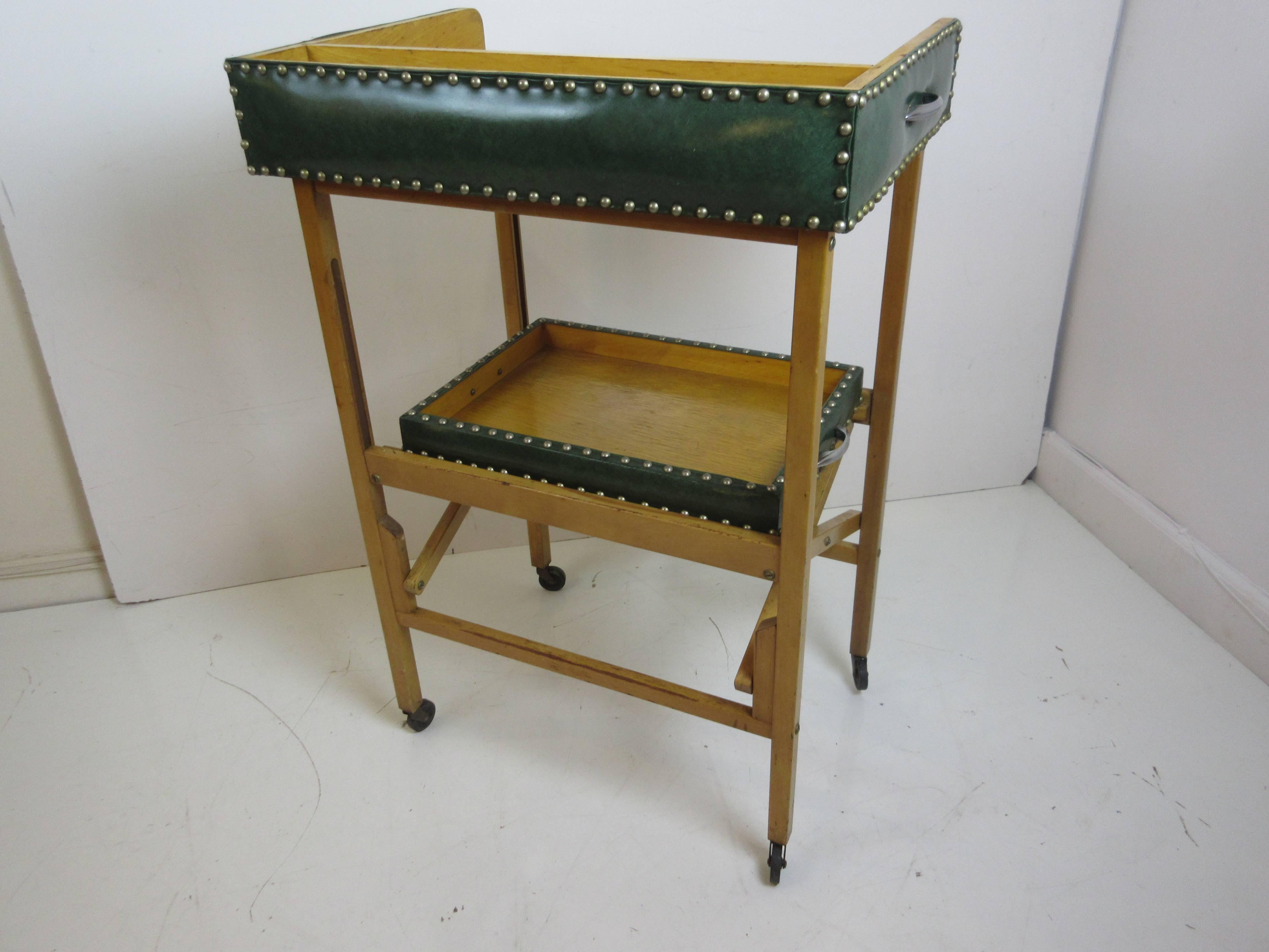 Mid-Century Modern Drink Trolley with Removable Trays and Folding Stand