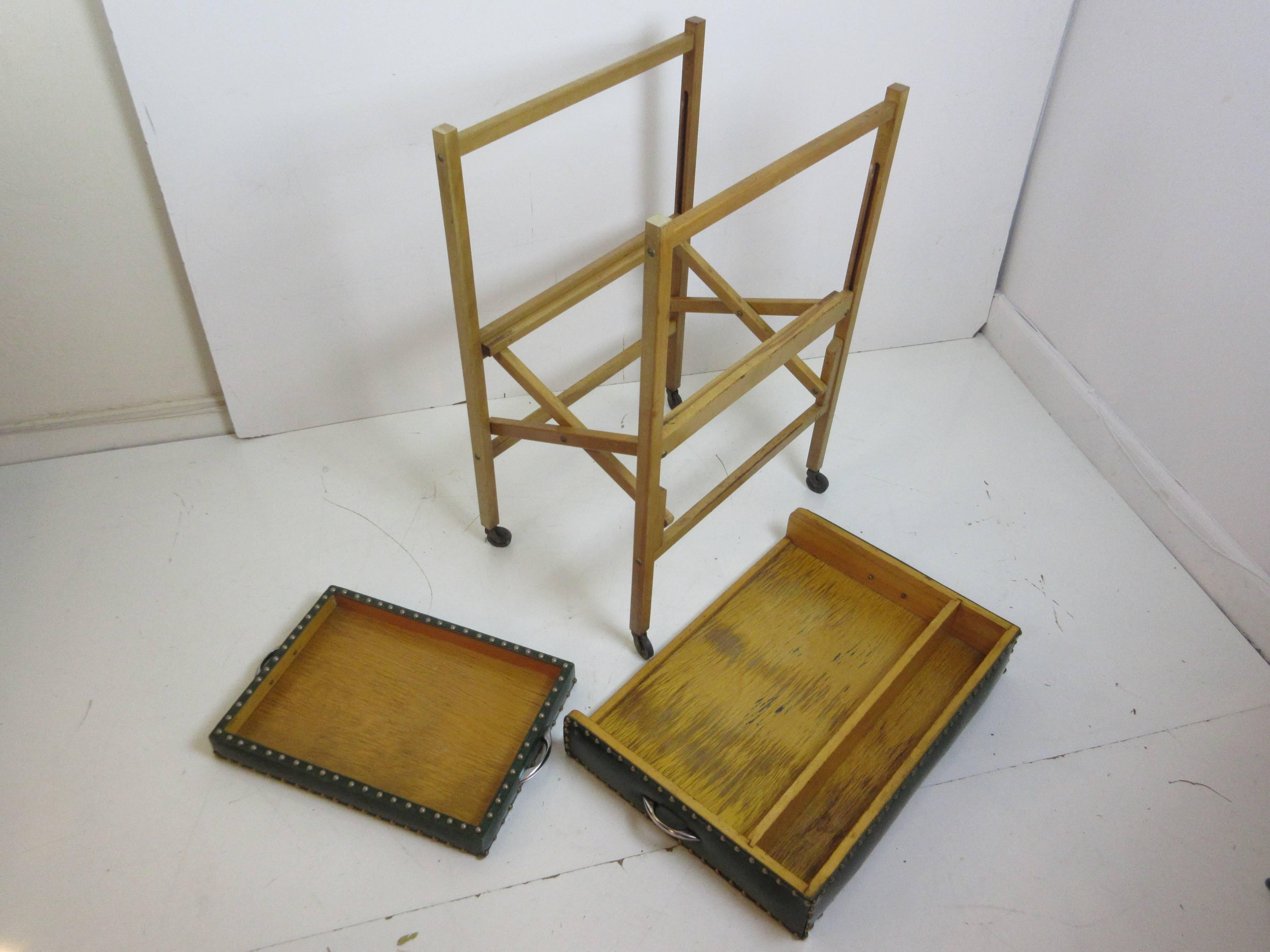 Mid-20th Century Drink Trolley with Removable Trays and Folding Stand