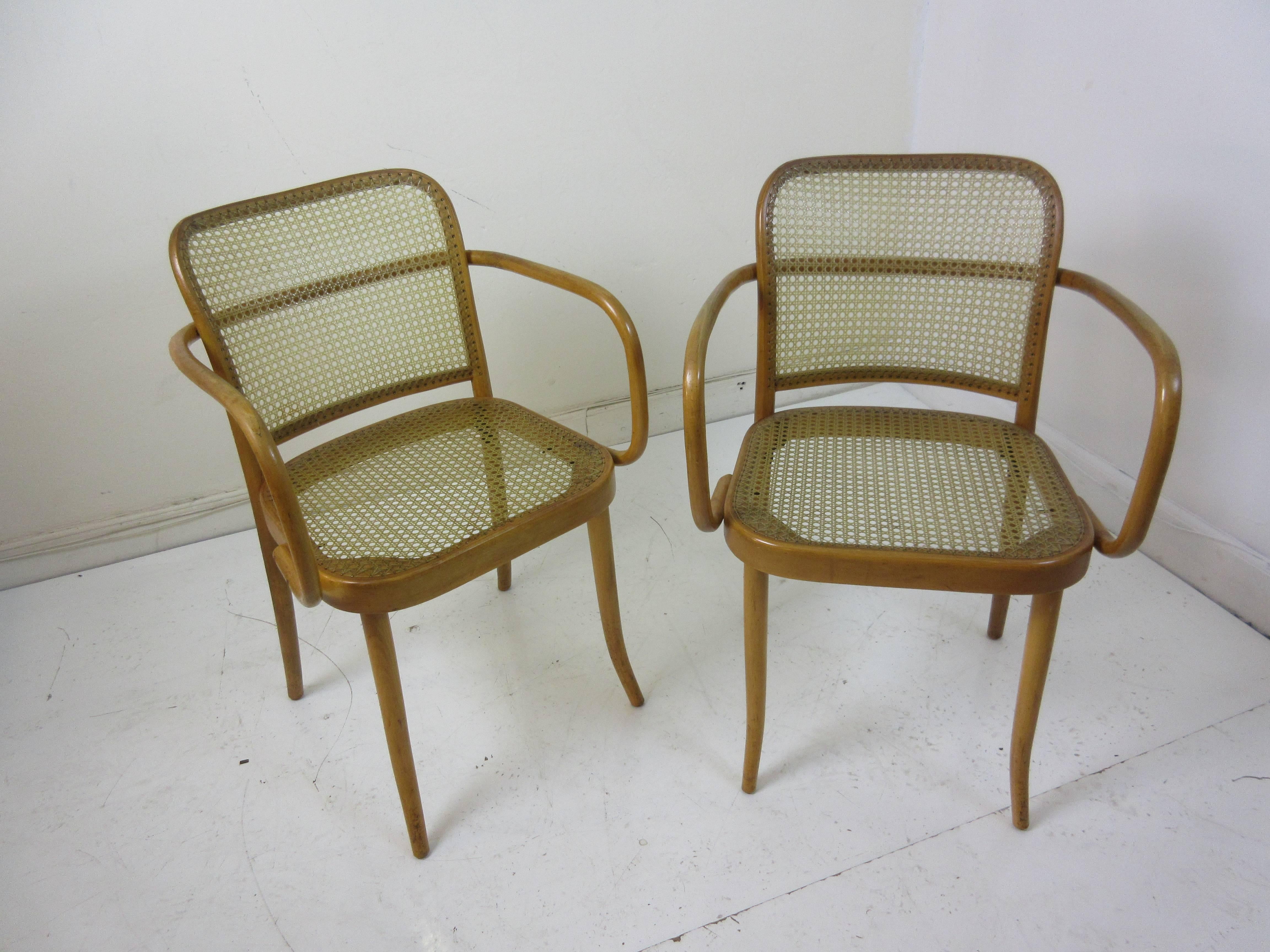 Josef Hoffman Prague 811 chairs by Stendig from the 1960s with hand tied nylon 